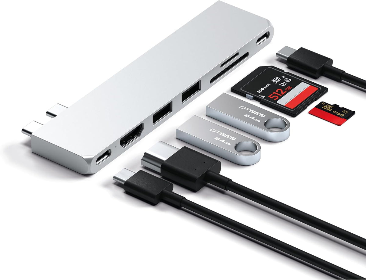 Satechi 7-in-1 USB-C Hub Pro Slim, 4K HDMI, USB 3.2 Gen 2, USB 4, Silver