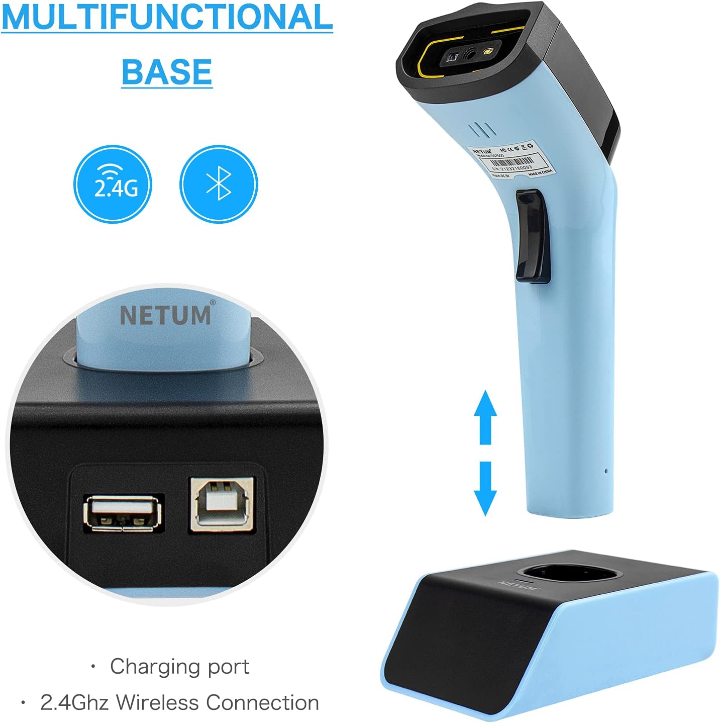 Bluetooth Wireless 2D Barcode Scanner, Hands Free QR Barcode Reader-DS7500 | with Charging Cradle and Built-in Memory, Automatic, Fast and Precise scanning, Transfers Up to 100 Meters