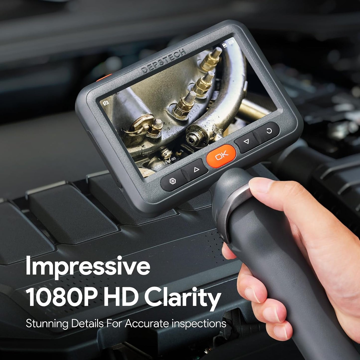 DEPSTECH 5" IPS Screen Articulating Borescope, Endoscope Camera with Light | 5FT 1080P Inspection Camera,Photos & Videos,0.24Inch 210° Two-Way Probe,32G TF Card,IP67 Waterproof for Automotive,Drain,HVAC