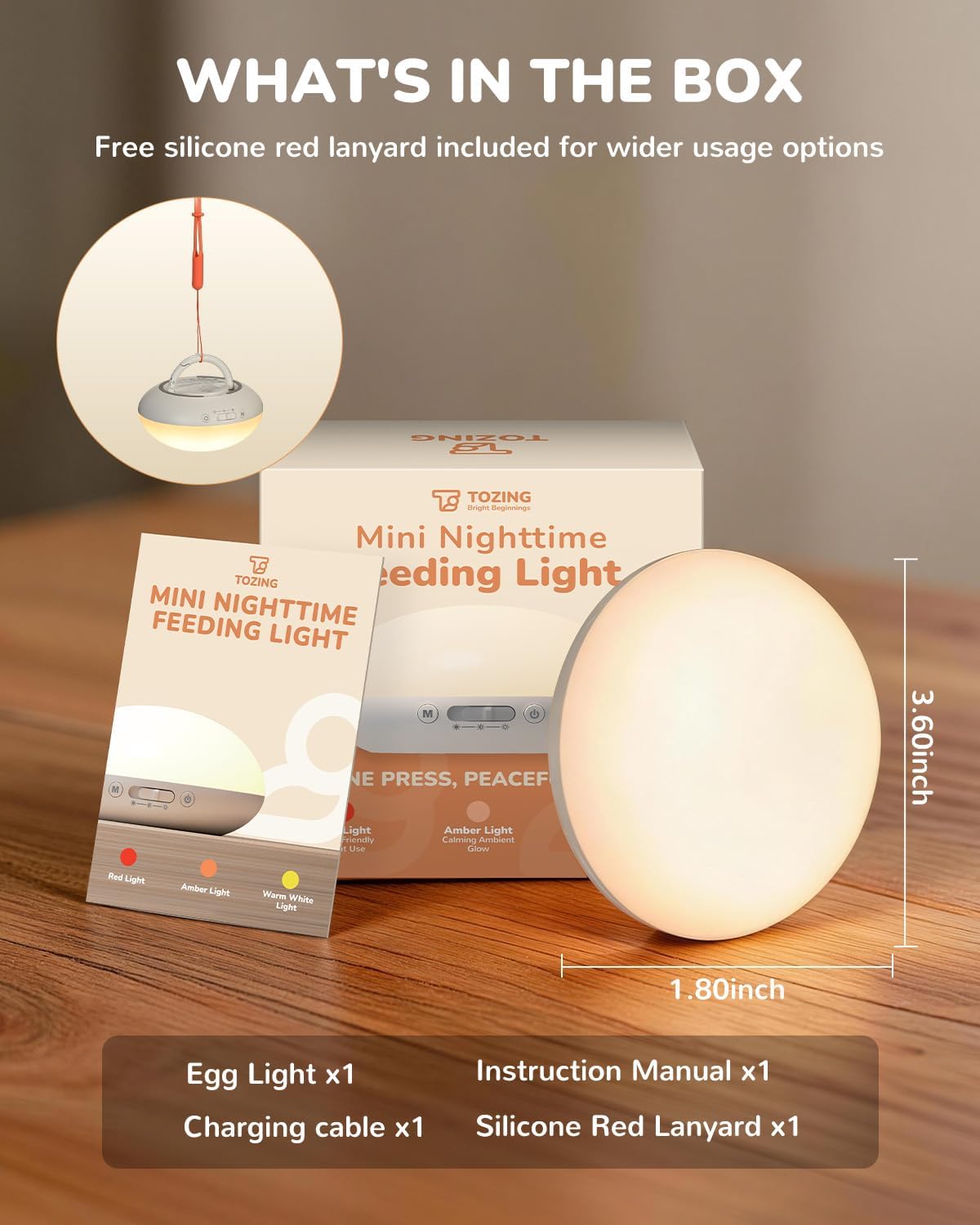 Egg Light for Nursery, Portable Baby Night Light for Breastfeeding, Rechargeable Baby Nightlight with Timer, Dimmable Battery Powered Red Lamp, Ultra-Long Battery Life for Bedside