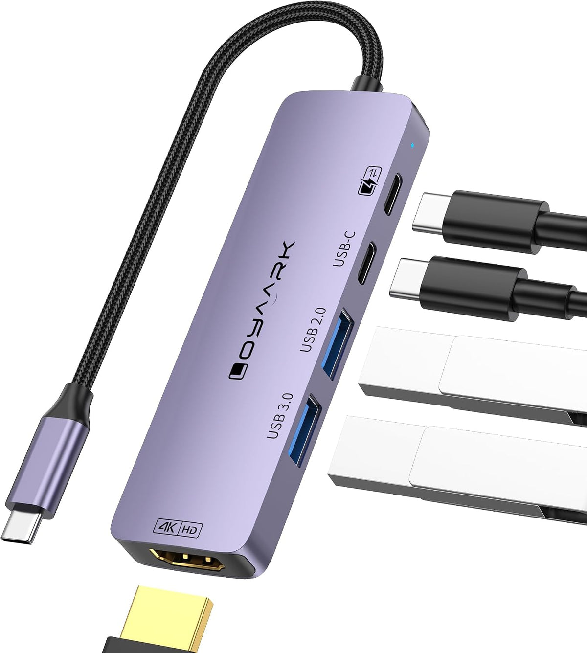 USB C HUB,USB C to 4K30hz HD Multi-Port Adapter,3USB 3.0 Ports and 1 5Gbps USB-C Data Ports,USB cSplitter with 4K30hz HD Port and PD 100W SmartCharging (T601)