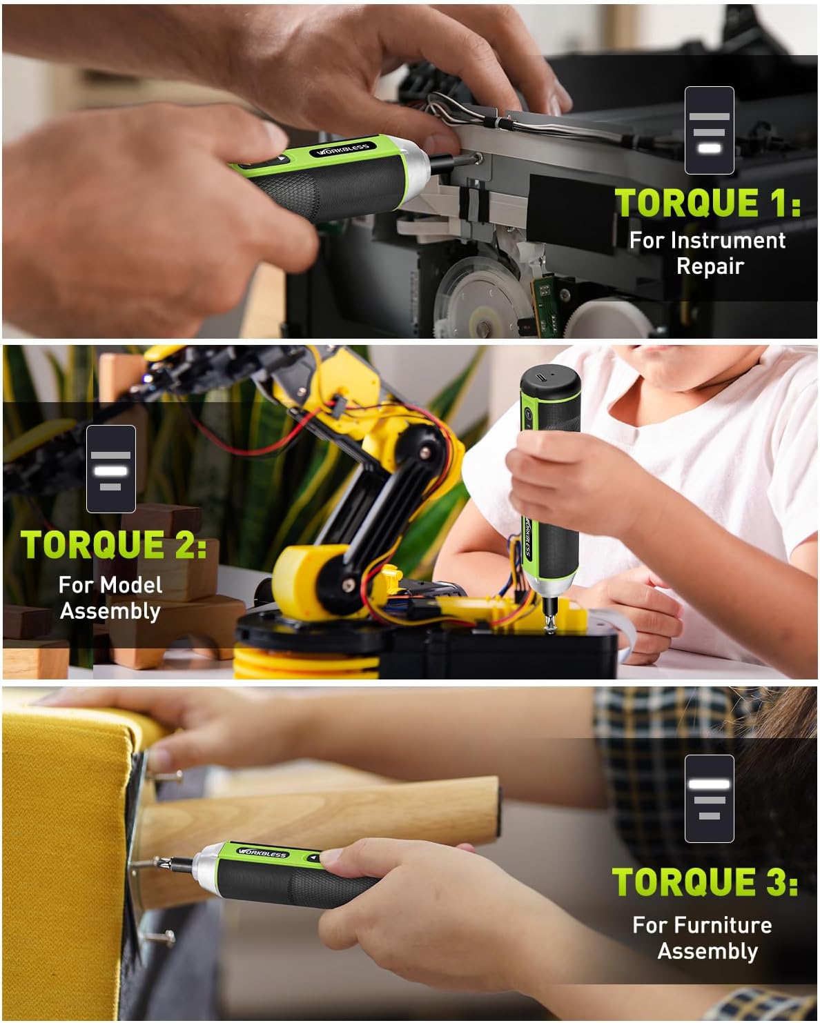 Electric Screwdriver Set with 3 Torque Settings 5N .m Max Torque | 3.7V Cordless Screwdriver with 300RPM & LED Light, USB-C Charging Cable with 26Pcs Accessory Kit for Furniture, DIY