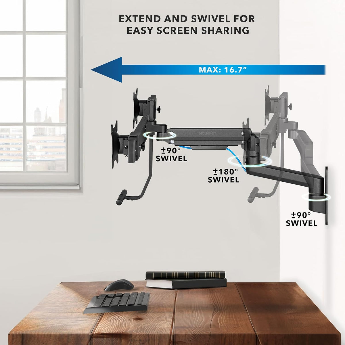 Mount-It! Proflex Dual Monitor Wall Mount with Crossbar