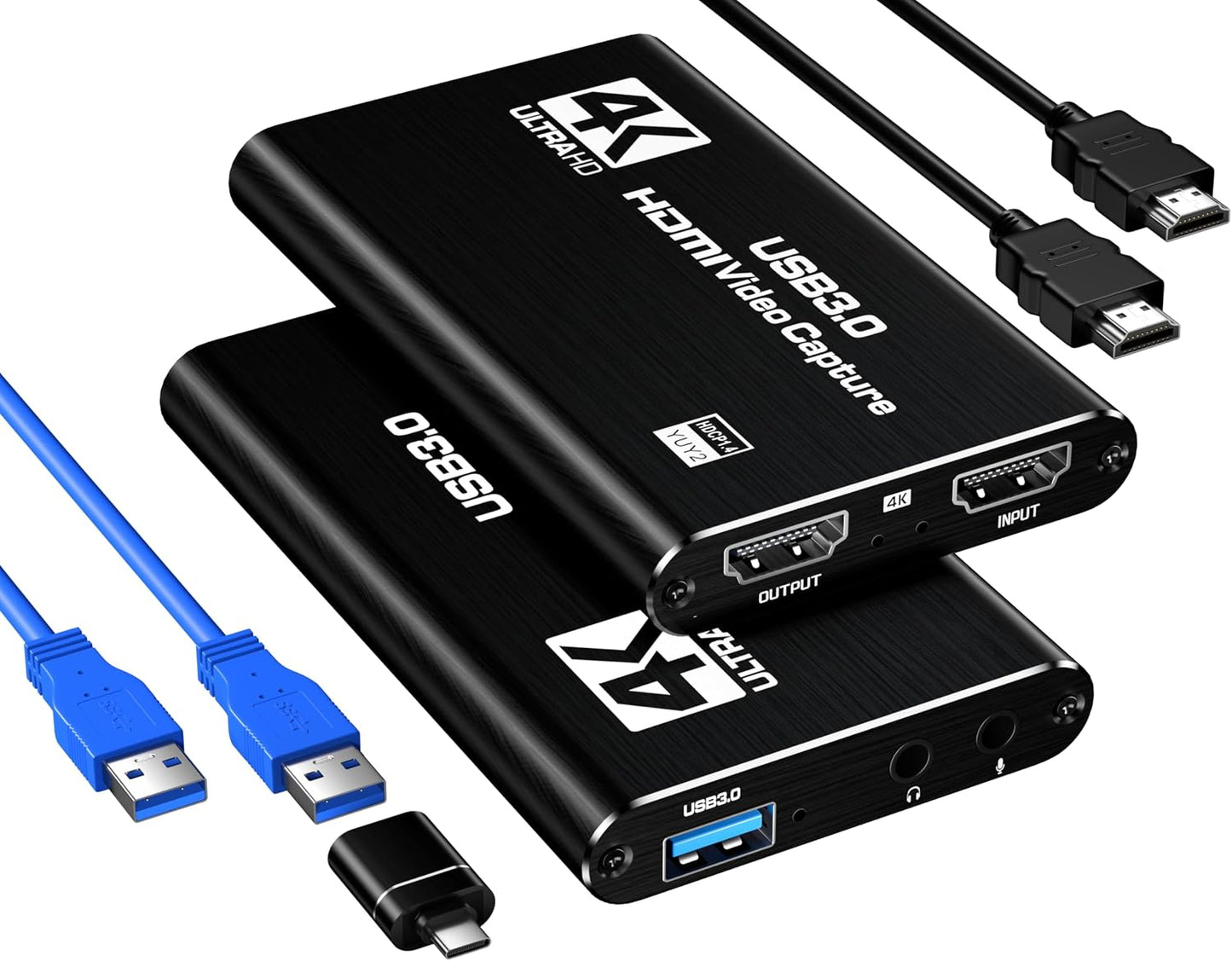 USB3.0 HDMI Capture Card, 4K Passthrough, 1080P60 2K30 Recording | Aluminum shell, low latency. For stream, record & online class; supports OBS, Twitch, Zoom, Teams, PS5, Switch, PC, camera