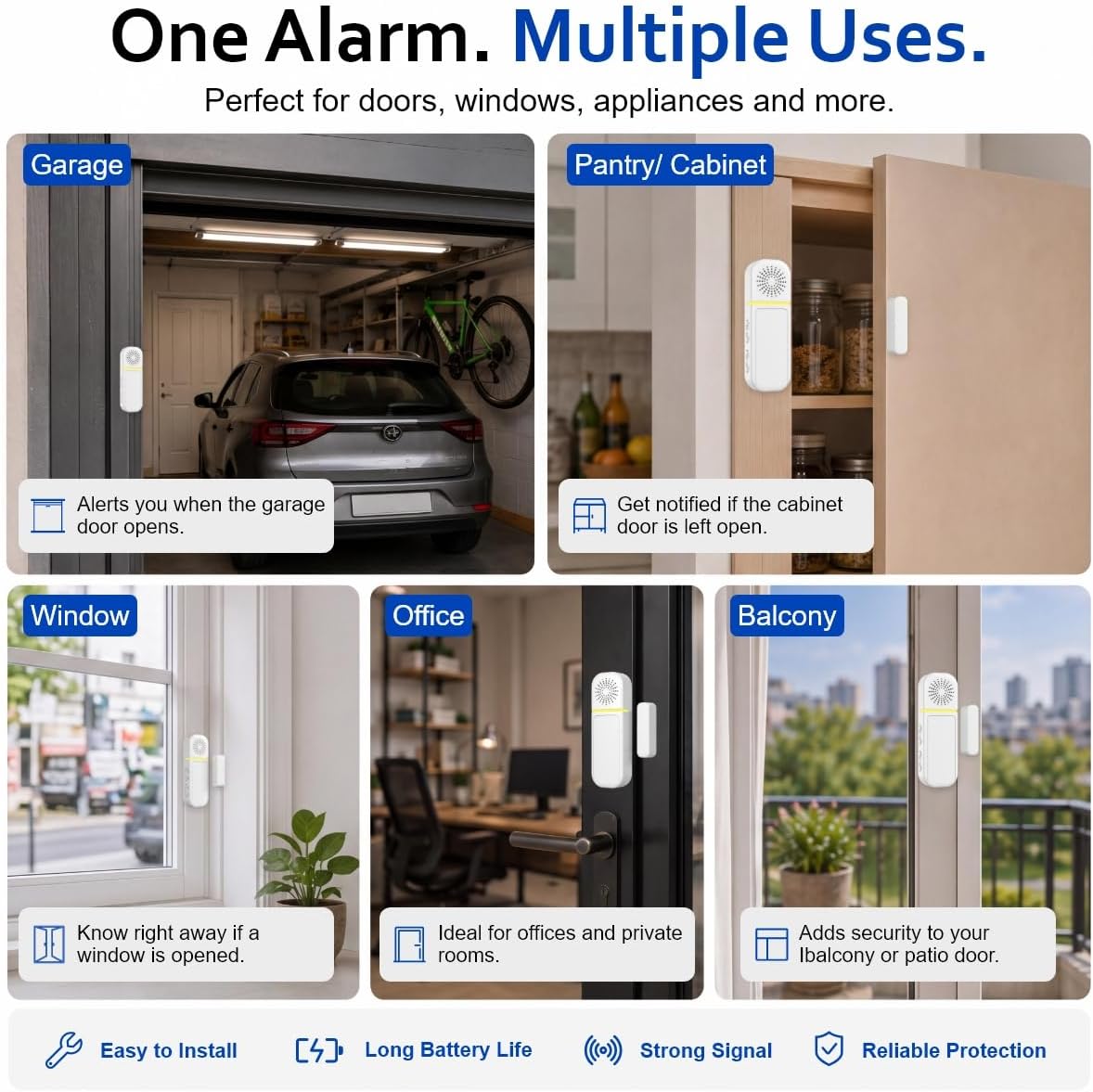 SanJie Door Left Open Alarm&Door Chime,Instant/30s/1min/2min Delay,1 Sensor | Door Alarms for Dementia/Kids Safety, Door Left Open Alarm for Business, Home, Fridge, Pool, Garage, 0-110dB, 27 Chimes