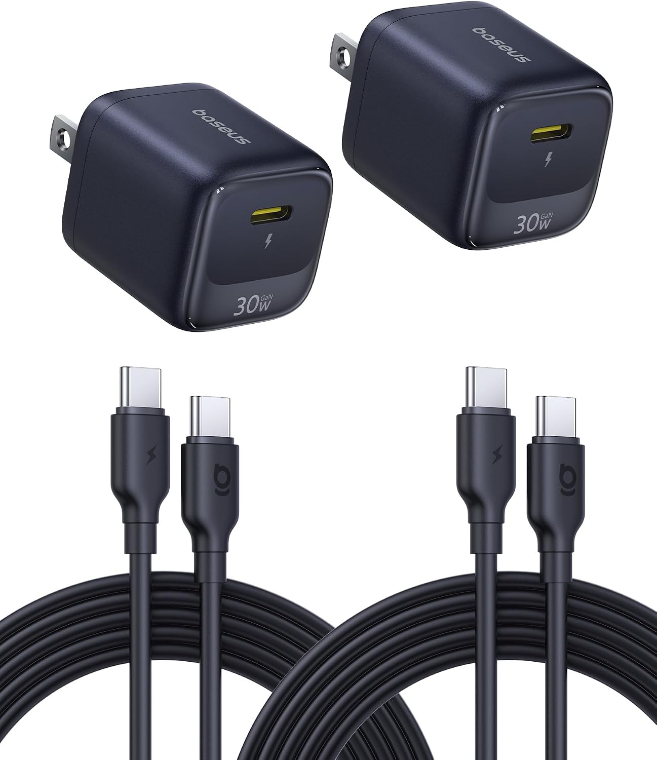 Baseus 45W USB C Charger Block, 2 Pack Fast Charger with USB-C Cable | USB C Brick Fast Charging Block for iPhone 17/16/15 Series, iPad, Galaxy S24 Ultra and More Series