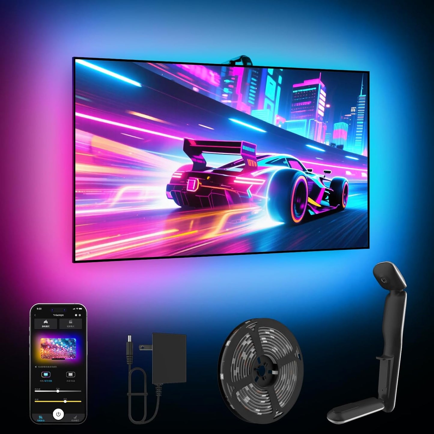 GIPOYENT LED TV Backlights with Camera, 13.7FT TV Lights that Change with for 45-65 in TV, Music Sync LED Strip Light with Smart App Control - RGB Color Changing Light Strip for Bedroom