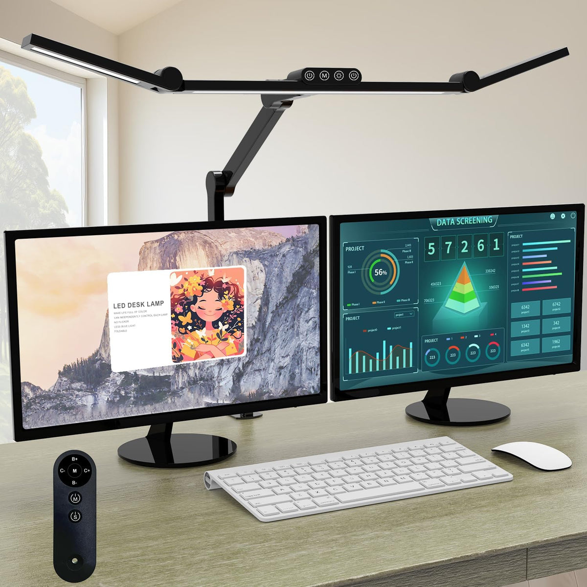 Led Desk Lamp for Home Office, White Architect Desk Lamp with Clamp for Crafting, 24W Bright Rotatable Led Table Light Stepless Dimming Tempering Wide Computer Light with Atmosphere Lighting
