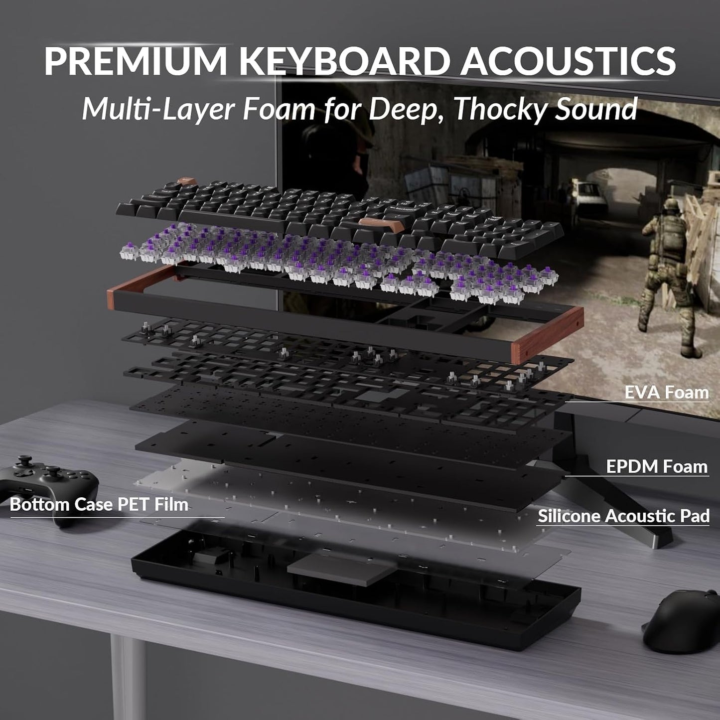 Keychron K10 HE Hall Effect Keyboard Wireless, Magnetic Switch Hot Swappable, Adjustable Actuation Rapid Trigger Mode with Aluminum + Wood Frame, Full-Size Custom RGB for Mac Windows Linux - Black