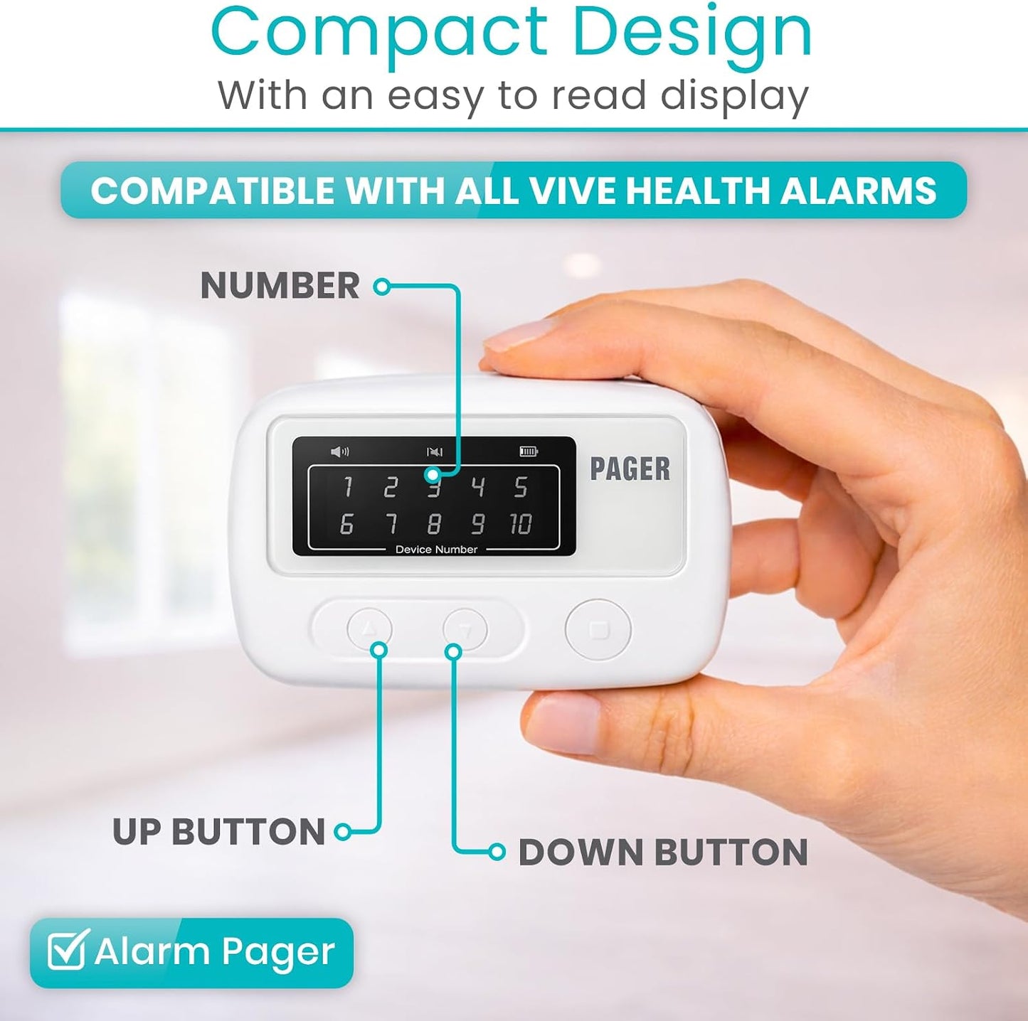 Vive Wireless Caregiver Pager - Nurse Alert for Dementia Patients - Smart | Portable Medical System for Caretaker - Connects to Call Button, Door, Window, Bed, Chair, Floor Alarm Pads