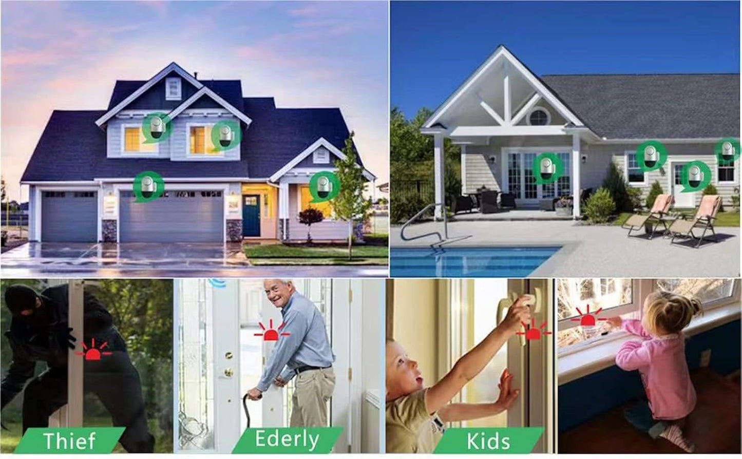 Window Alarm Sensors Door Alarms for Kids Safety , Home Security for Pool, Burglar Alarm, Dementia Patients Open (10Pack)