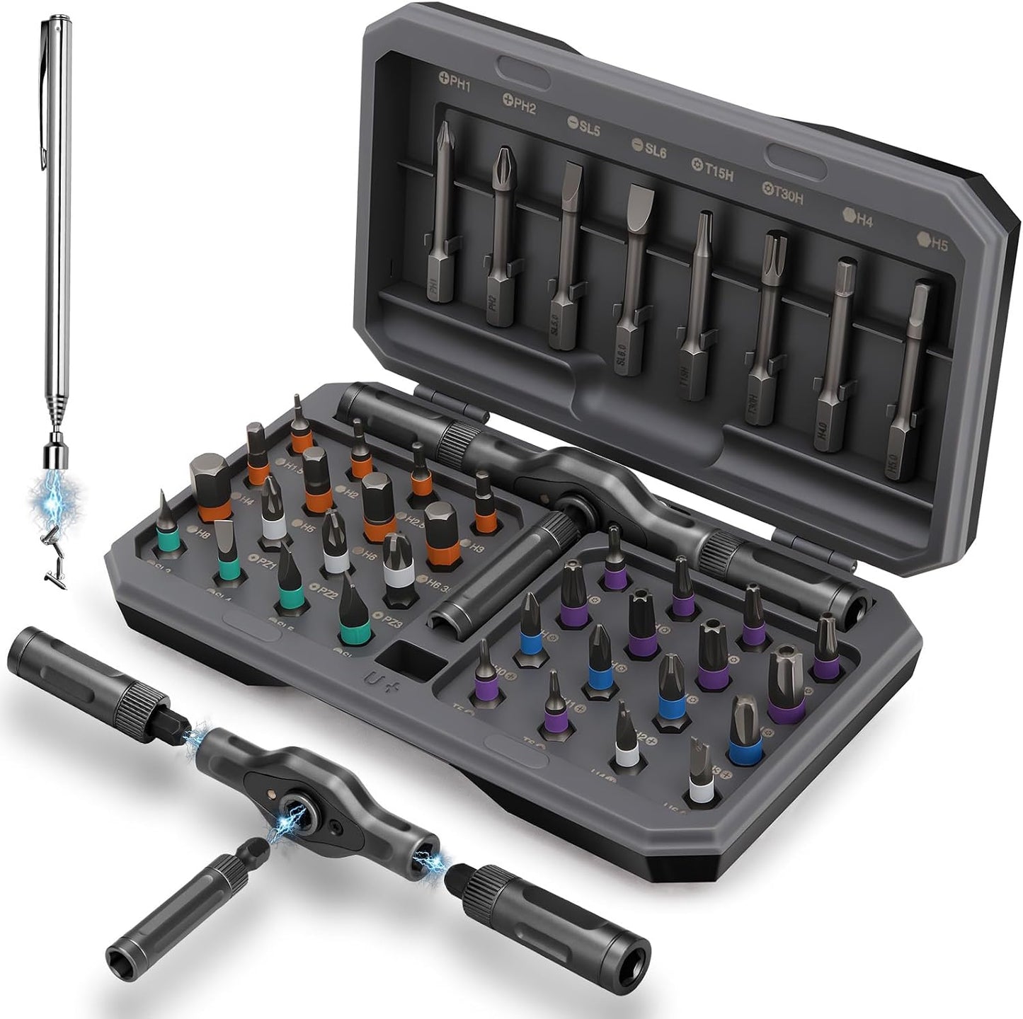 68 IN 1 Magnetic Ratchet Screwdriver Set, T Handle Ratchet Screwdriver Kits with S2 Steel Bits for Home Daily Repair, Precision Electrical Appliance Repair, for Men Husband