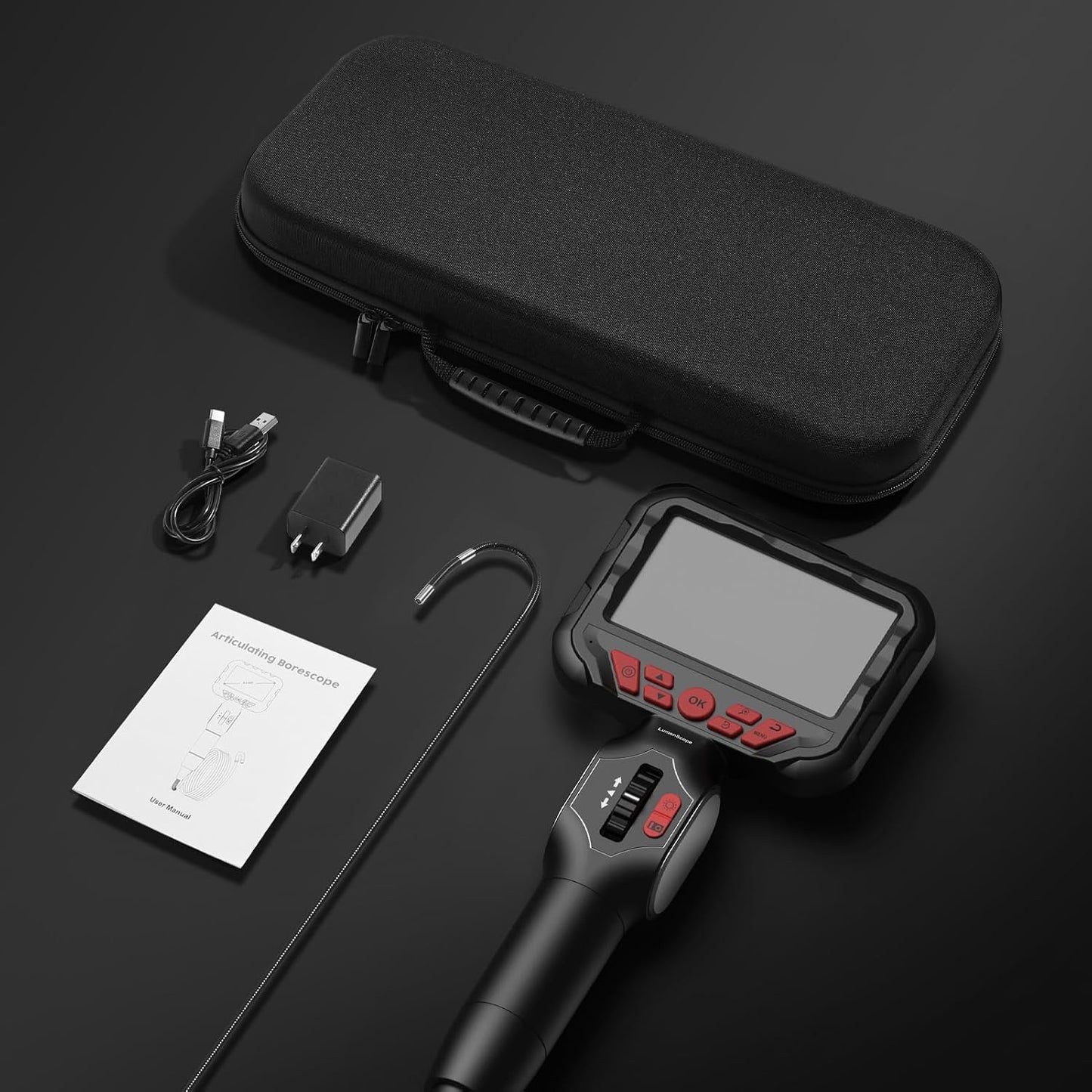 2-Way Articulating Borescope w/Light,0.24in Probe Endoscope for Auto Engine | 1080P IPS Screen, IP67 Waterproof 5.3FT Fiber Optic Cord, 32GB Storage, Carry Bag, No App for Auto, Plumbing & HVAC Work