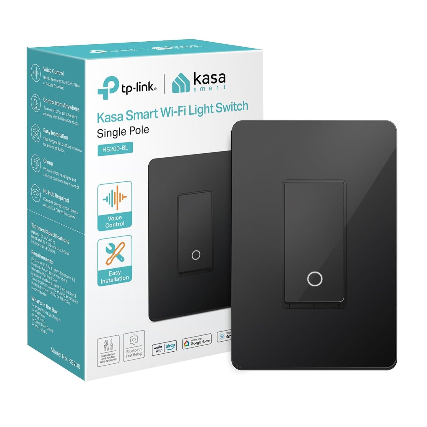 Kasa Smart Light Switch HS200, Single Pole, Needs Neutral Wire, 2.4GHz Wi-Fi Light Switch Works with Google Home, UL Certified, No Hub Required, White | 2.4GHz Wi-Fi, Works with Alexa & Google Home, UL Certified, No Hub Required, White
