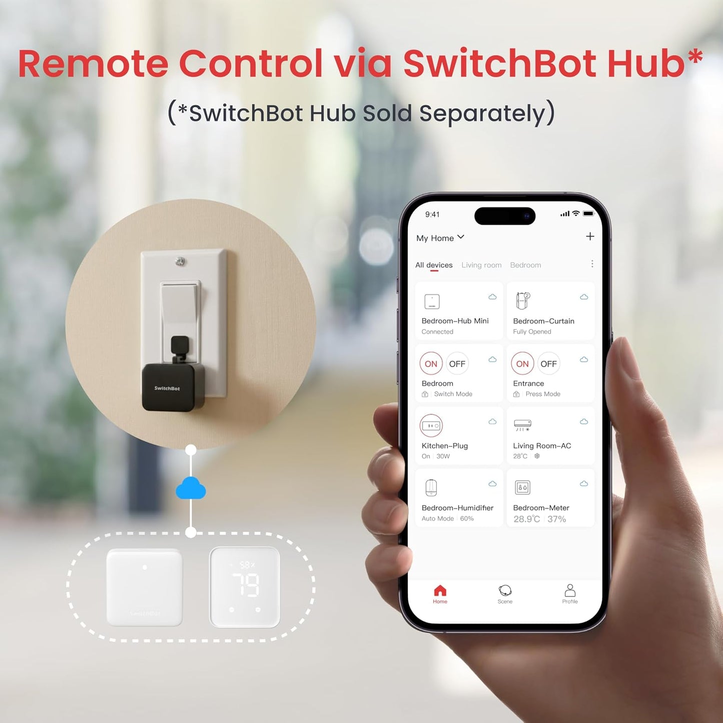SwitchBot, smart switch button with timer app controlled wifi switch DIY tools (with a Hub compatible with Alexa, Google Home, IFTTT)