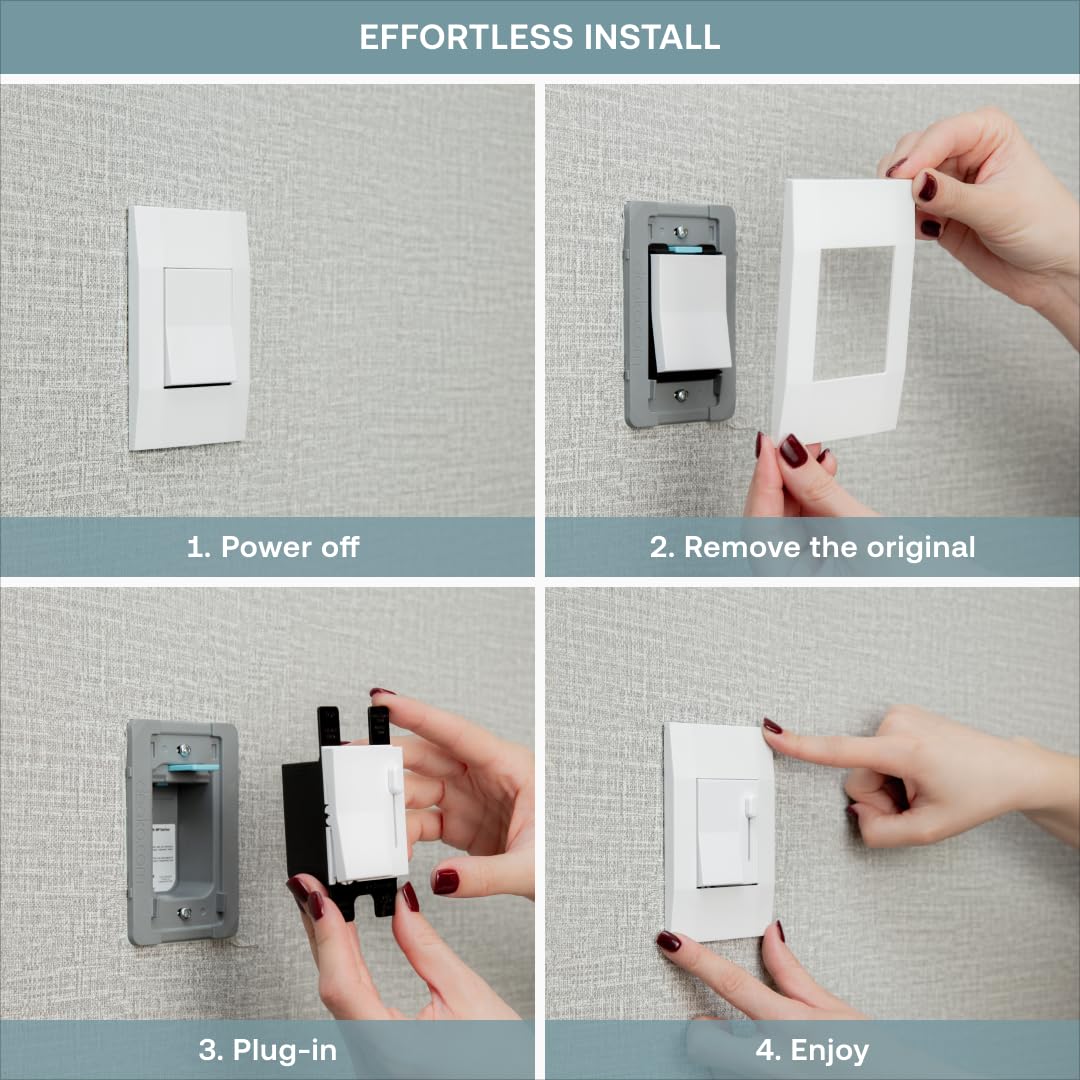 Simple Dimmer by Deako, Slide Switch, 3-Way/4-Way/Single Pole, Neutral Wire Required, White