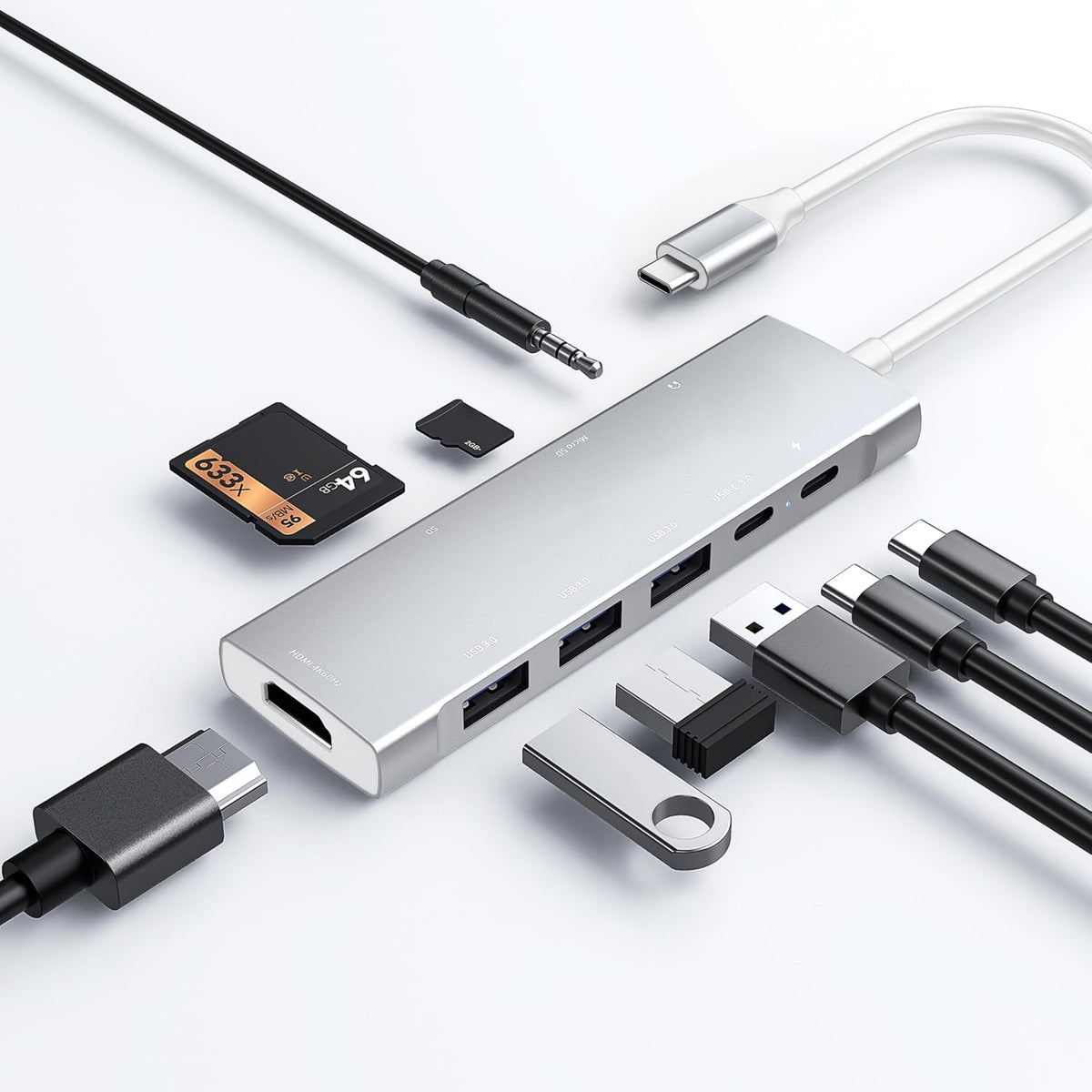 USB C HUB for iPad Pro 9-in-1 Adapter iPad Pro M4 M2 M1 13 12.9 11 inch iPad Air 5 4 Docking Station with 4K HDMI, USB-C PD, SD/TF Card Reader, USB 3.0, 3.5mm Headphone Jack, Type C Data, iPad mini 6