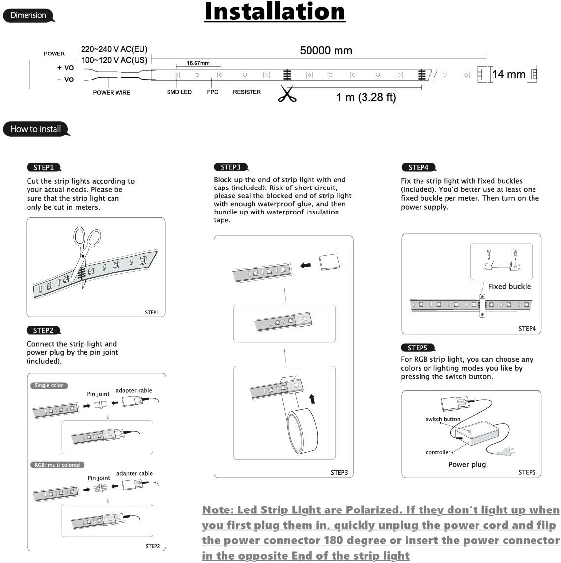 Warm White Color LED Strip Light, AC 110-120V Flexible/Waterproof/Multi-Modes Function/Dimmable SMD5050 LED Rope Light with Remote for Home/Office/Building Decoration (16.4ft/5m)