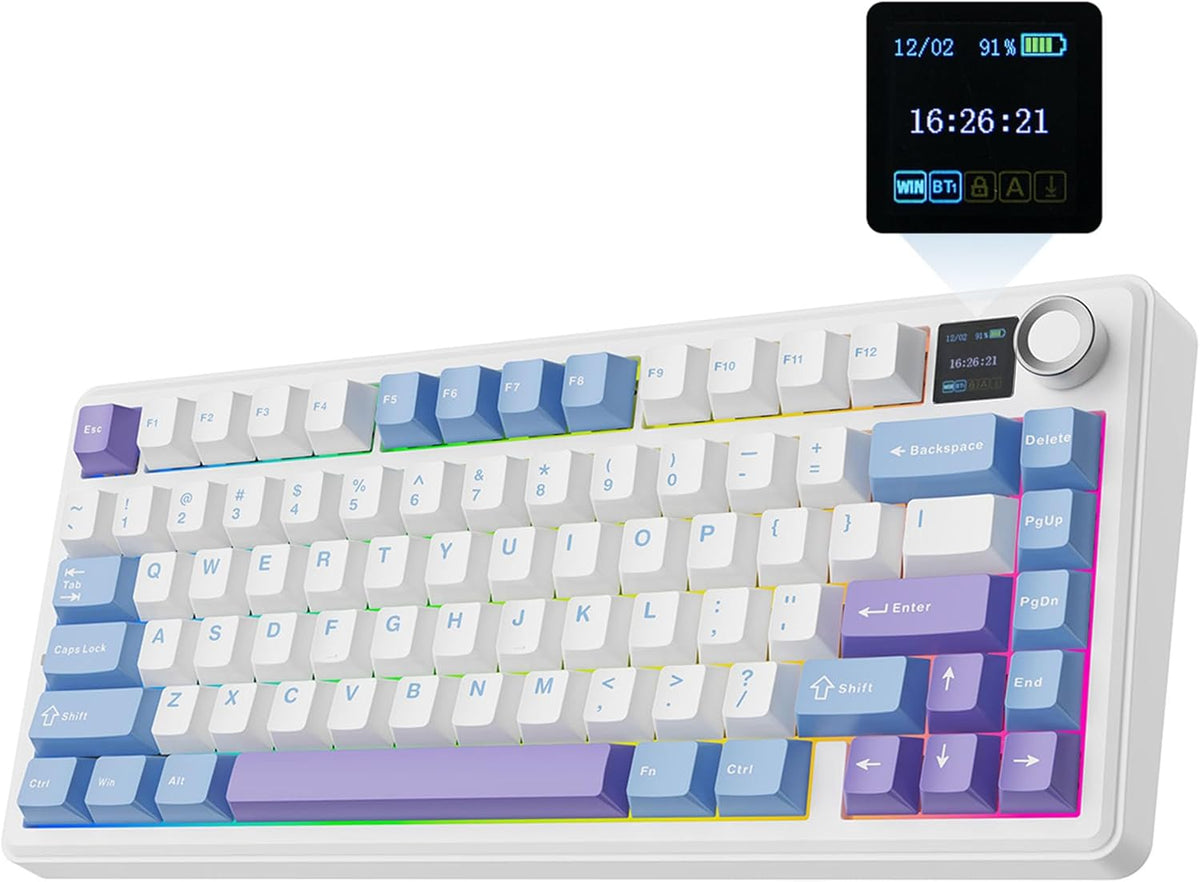 EPOMAKER X Aula F75 MAX Wireless Mechanical Keyboard with TFT Screen and Knob, Gasket Keyboard in 75% Layout, Hot Swappable Gaming Keyboard for PC/Mac/Linux (Caramel)