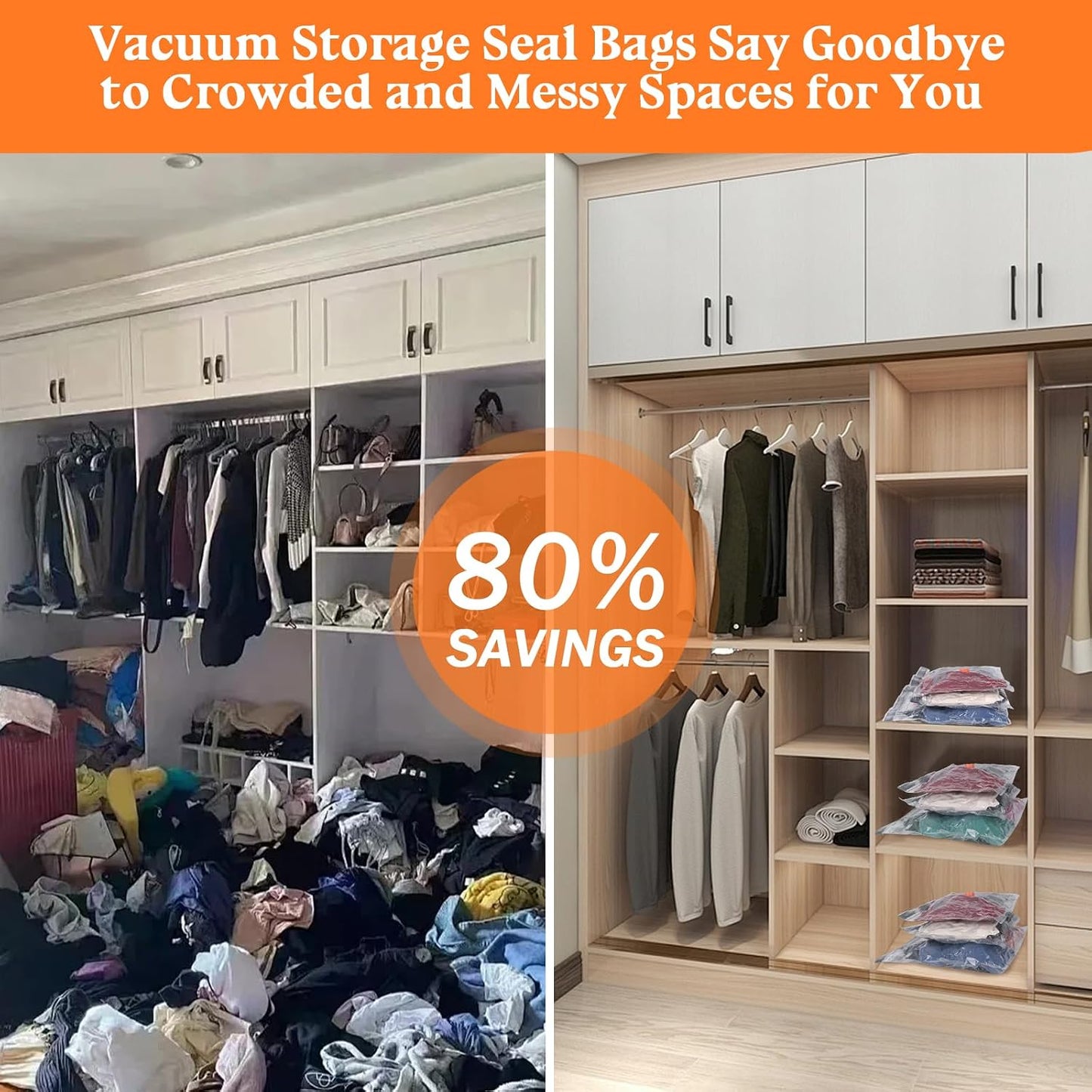 Vacuum Storage Bags for Travel with Rechargeable Air Pump - 16 Pack Vacuum Seal Bags for Clothing Space Saver, Compression Packing Bags for Suitcase Luggage, Blankets, Bedding, Seasonal Storage