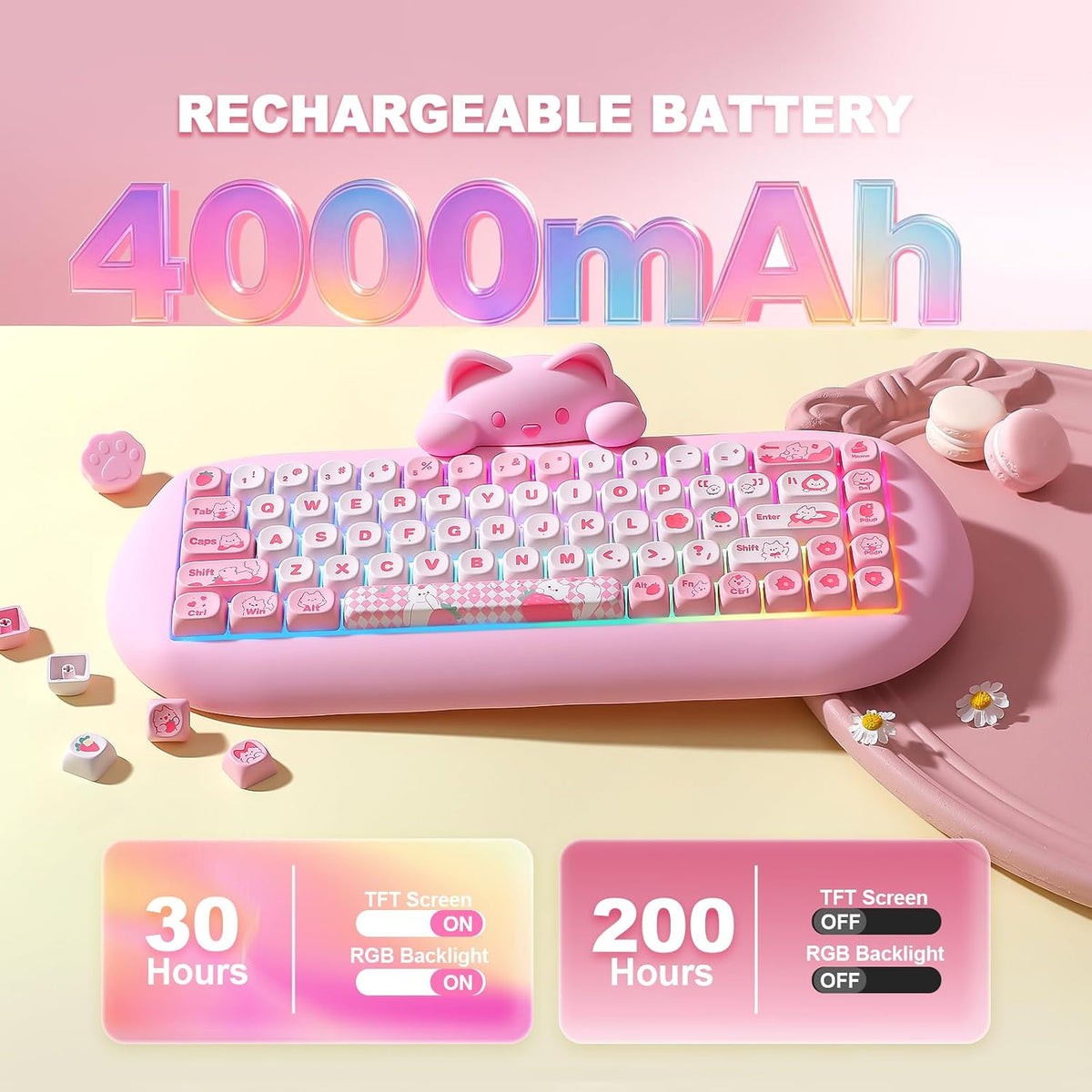 YUNZII C68 Silicone Cute Cat Mechanical Keyboard (Pink, Milk Switch)