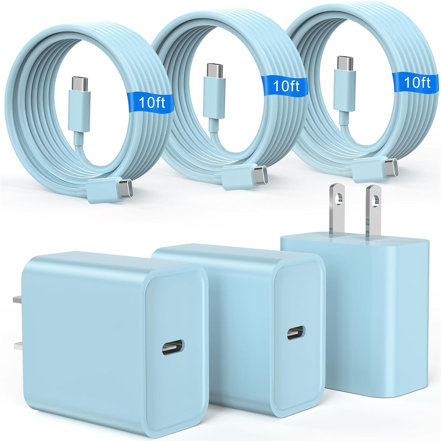 iPhone 17 16 15 Charger Fast Charging USB C Charger Type C Chargers Block | Extra Long 10FT Cable with 3Pack PD 20W USB C Charger Blocks for iPhone 17/17 Pro/17 Pro Max/16/16 Pro/16 Pro Max/15