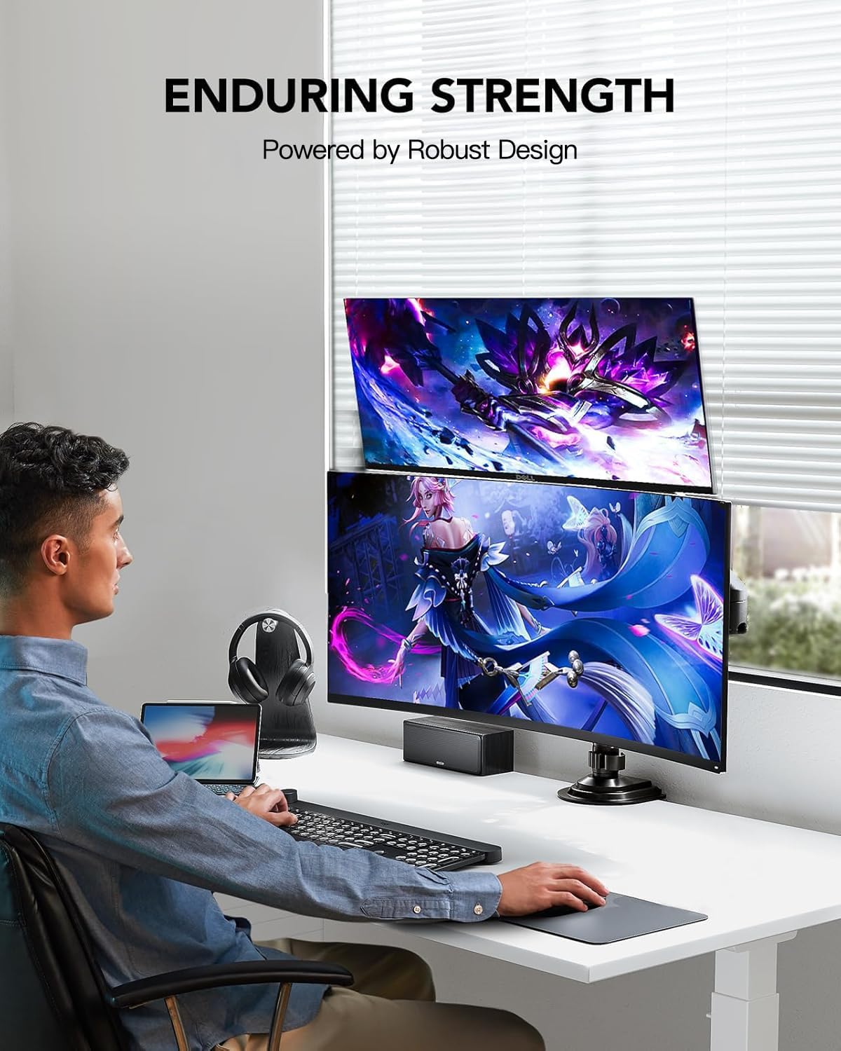 HUANUO 17-32 Inch Dual Monitor Stand, Vertical Dual Monitor Mount, Monitor Stand 2 Monitors, Ergonomic Adjustable Tilt/Swivel/Rotate, Weight Max 19.8 lbs, VESA 75/100mm
