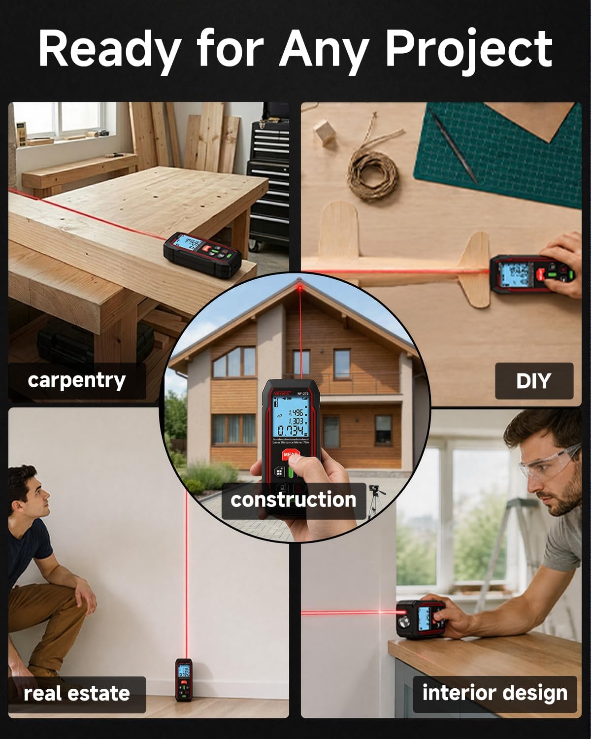 NOYAFA 230Ft Laser Measuring Tool, Digital Laser Tape Measure | Backlit LCD, ±1/16" High Accuracy, Distance/Area/Volume/Pythagorean Modes, Compact for Home & Construction