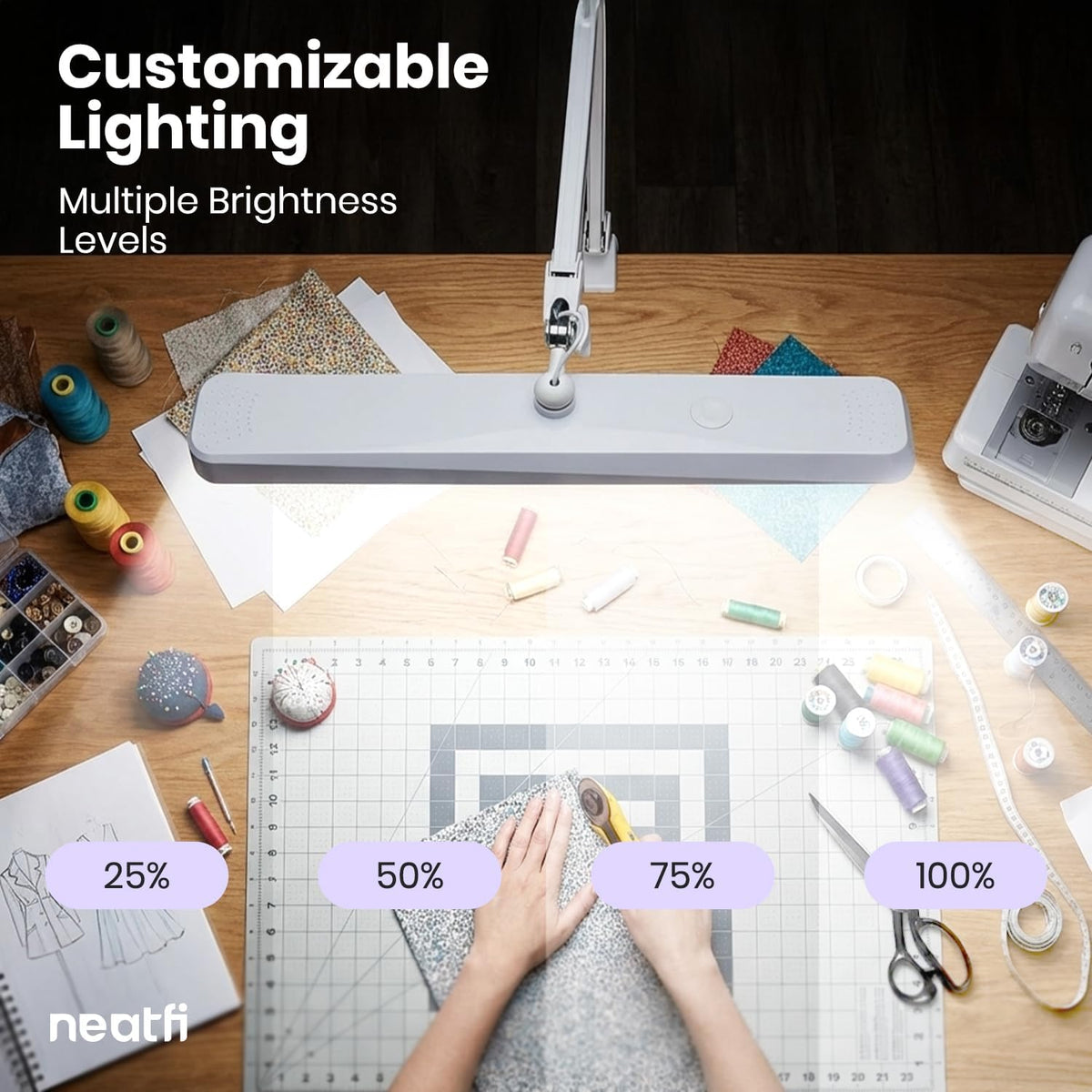 Neatfi XL 2,500 Lumens 30W LED Task Lamp for Manicure Table, Crafts, Workbench, Office - 22” Wide Shade Desk Light | Eye-Caring 6500K | 4-Level Brightnes (White, Non-CCT with Base)