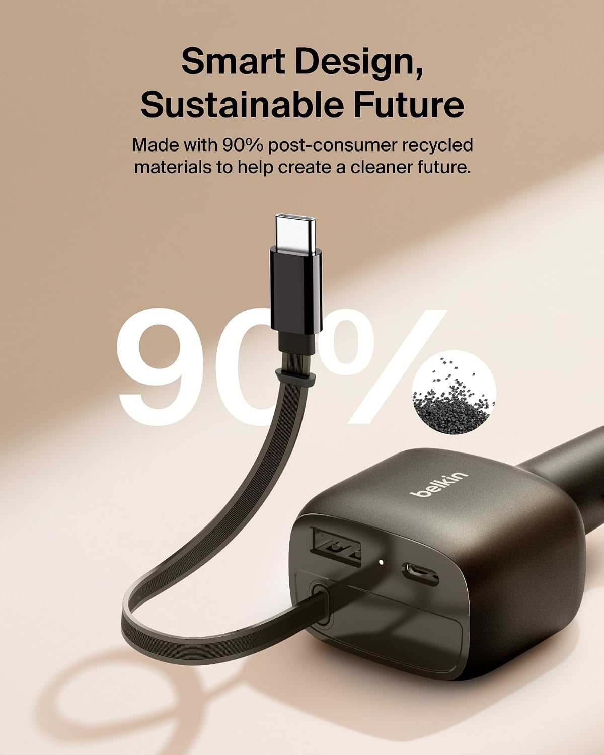 Belkin 75W USB C Car Charger, with 2.5ft. Retractable Cable | iPhone 15/16/17, Samsung Galaxy S26, AirPods, iPads, MacBook, Chromebook, Car Phone Charger