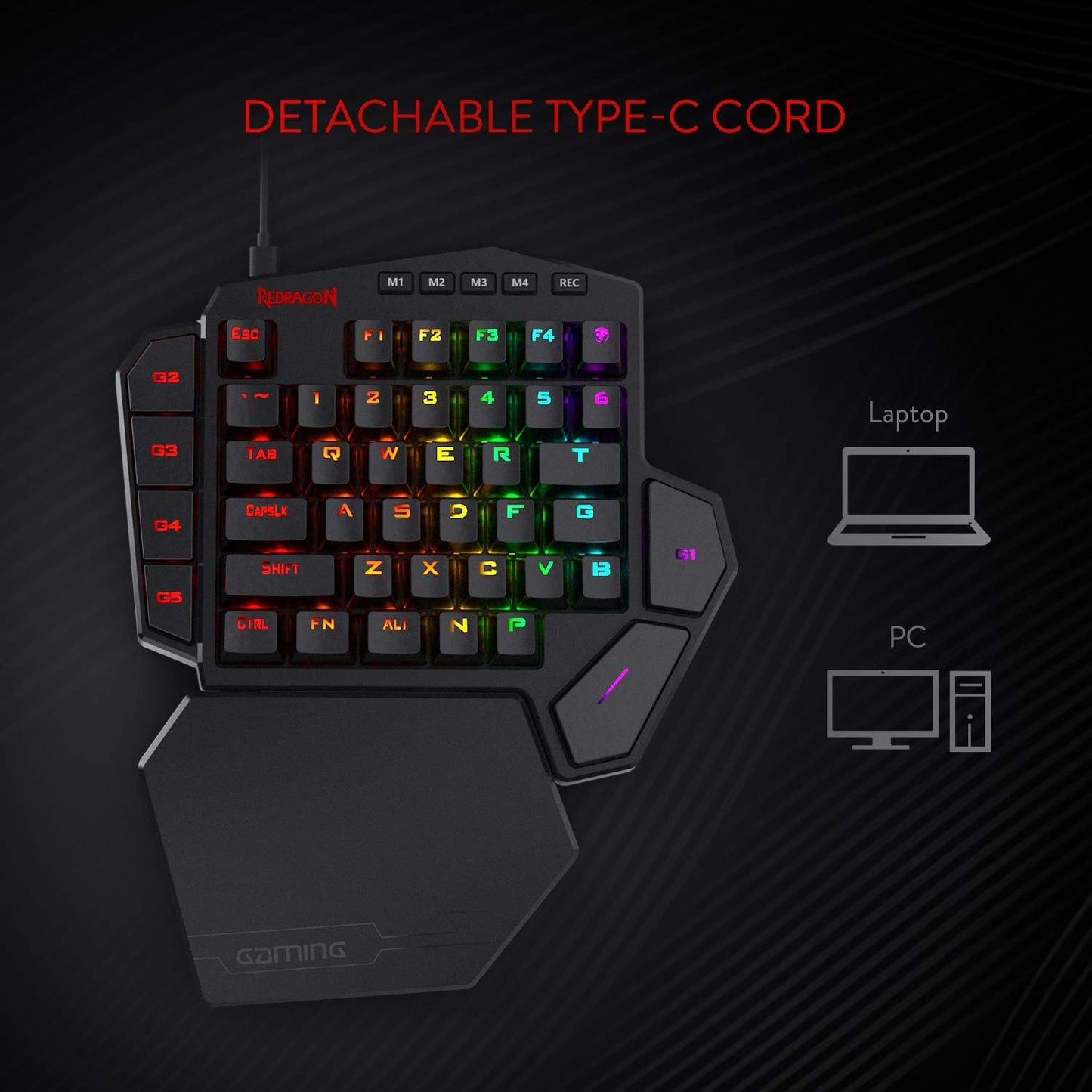 Redragon K585 Wired One-Handed RGB Gaming Keypad, Tactical 42-Key Layout | On Board 28 Combo Slots 4 Profiles Keyboard, USB Pass-Through Port, 16.8M Colors, Swap-Ready Socket, Detachable Wrist Rest