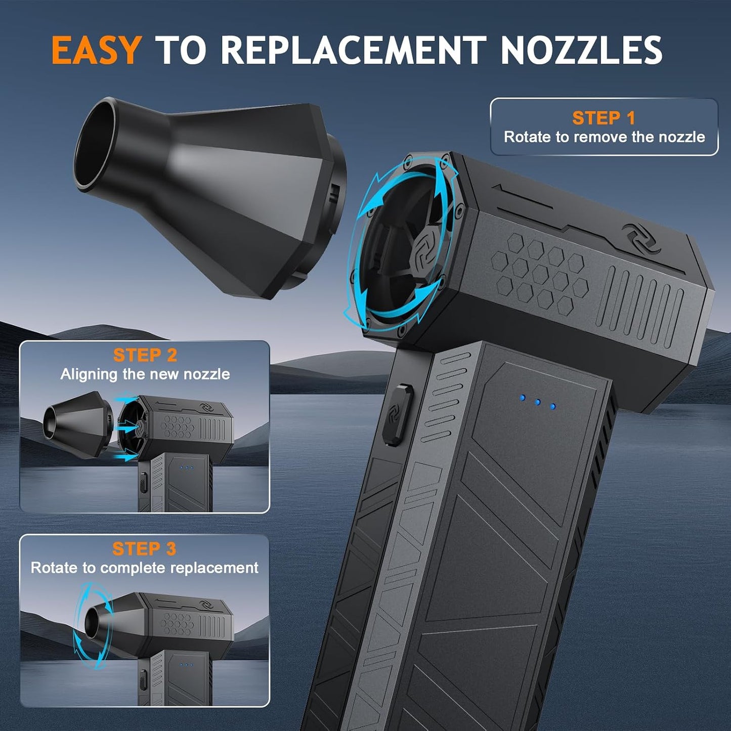 Compressed Air Duster - 180000RPM Powerful Electric Air Duster, 3 Gear Adjustable Cordless Air Blower, Rechargeable Dust Cleaner for Keyboard, Computer, Home, Outdoor, Car