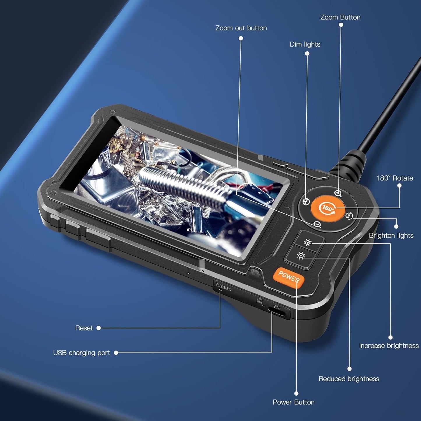 Endoscope Camera with Light for Mechanic Automotive HVAC Wall Inspection | 8 Adjustable LED,4.3" HD IP67 Waterproof Snake Borescope,16.5ft Cord for Drain,Pipe,Plumbing Repair Tools,Gifts for Men