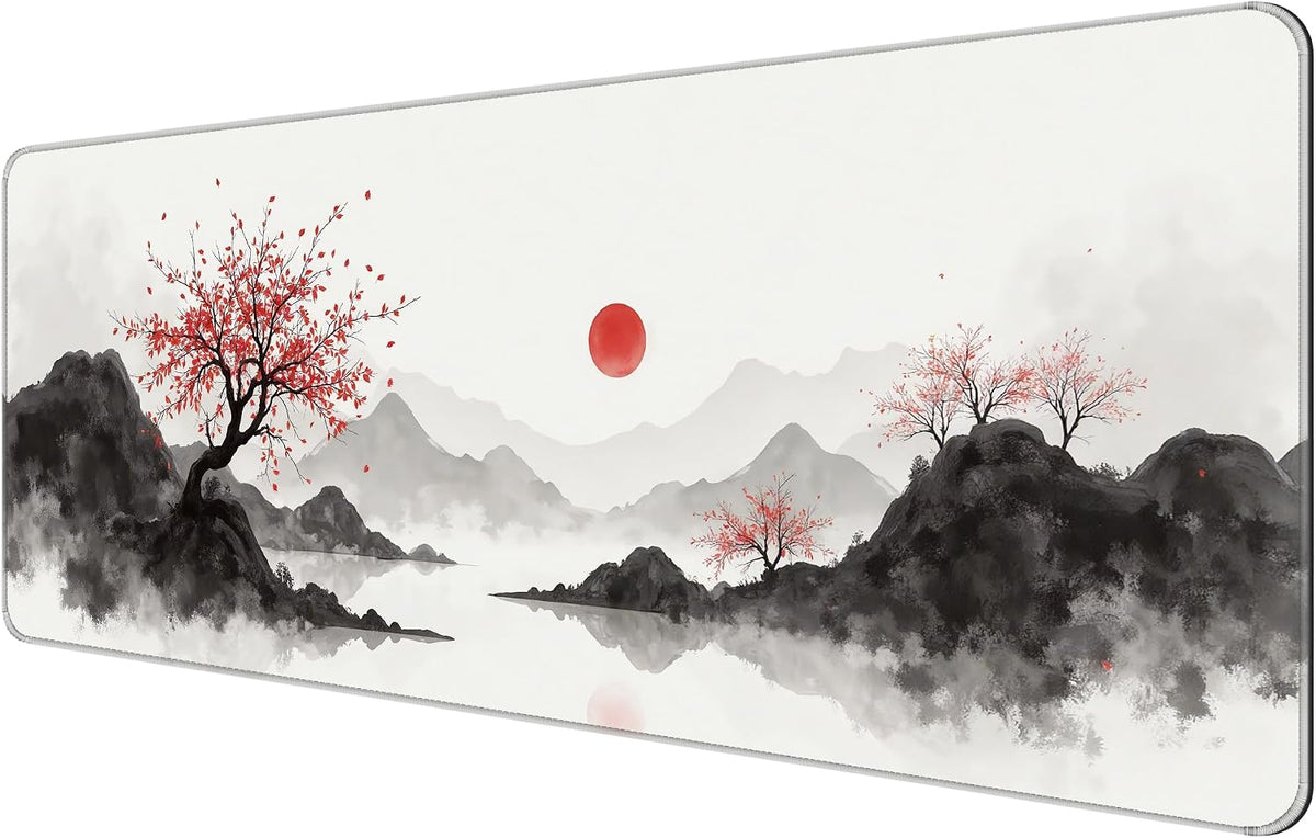 Large Thin Mouse Pad with Stitched Edges,Japanese Landscape