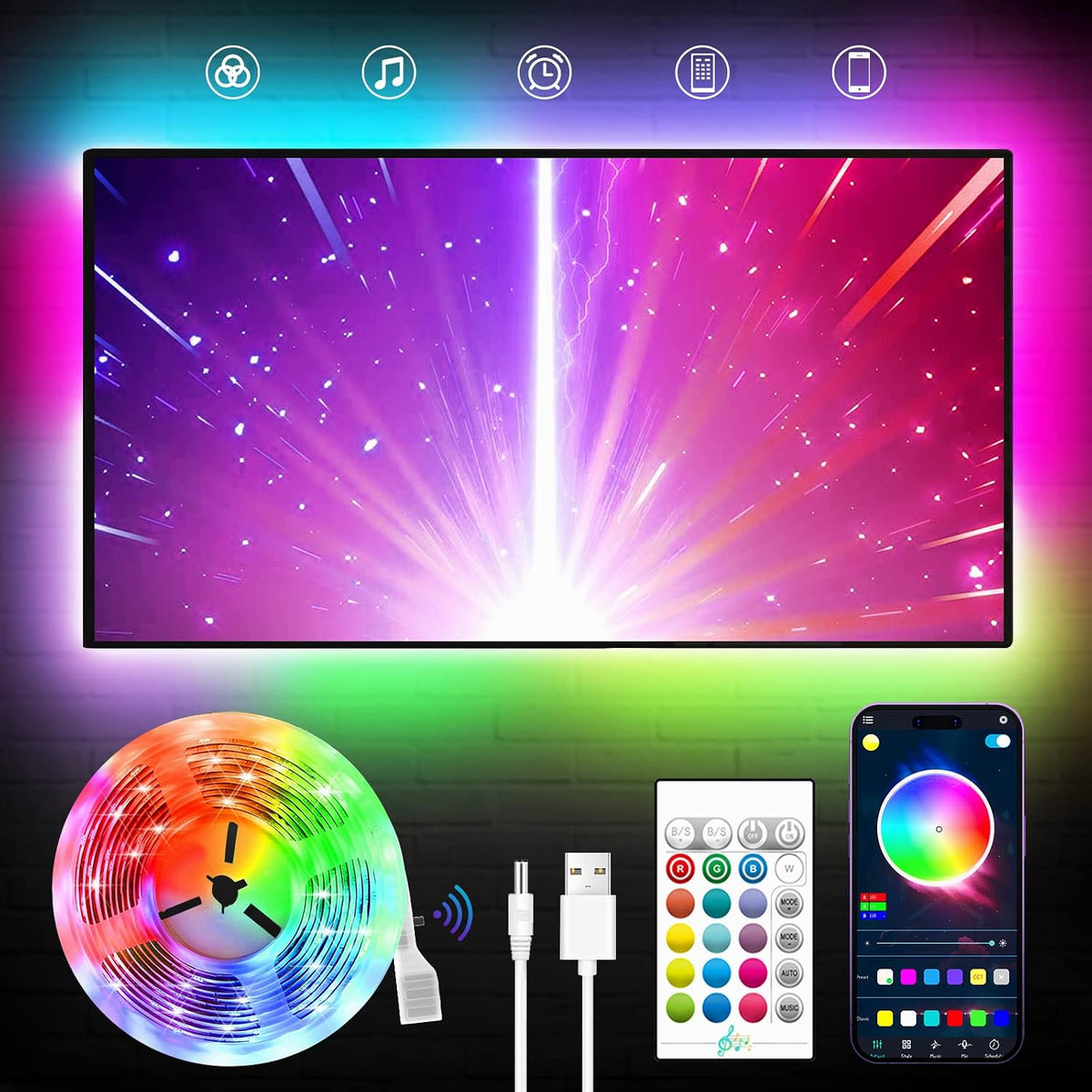 KANTUTOE LED Lights for TV, 16.4ft LED Lights for 45-75 Inch TVs, RGB TV Backlight Behind, Music Sync Bluetooth APP & Remote Control Strip Lights USB Powered for Bedroom, Gaming, Home Décor
