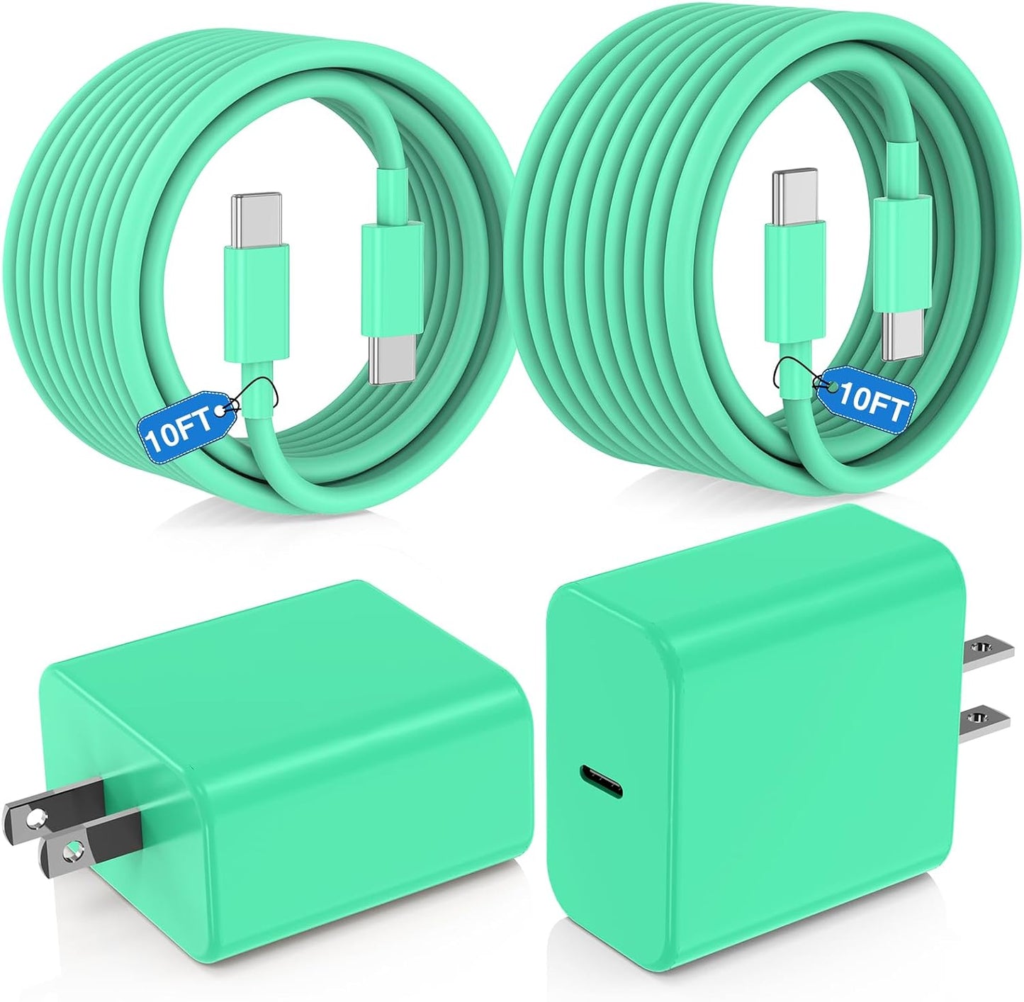 USB C Charger Fast Charging,2Pack 40W Type C Fast Charger Block& Cable | with 10ft USB-C Cables×2 PD 3.0 Super Fast Charging for iPhone 17/ Air/16/15 Pro Max for iPad Pro MacBook Air/Pro M1/M2