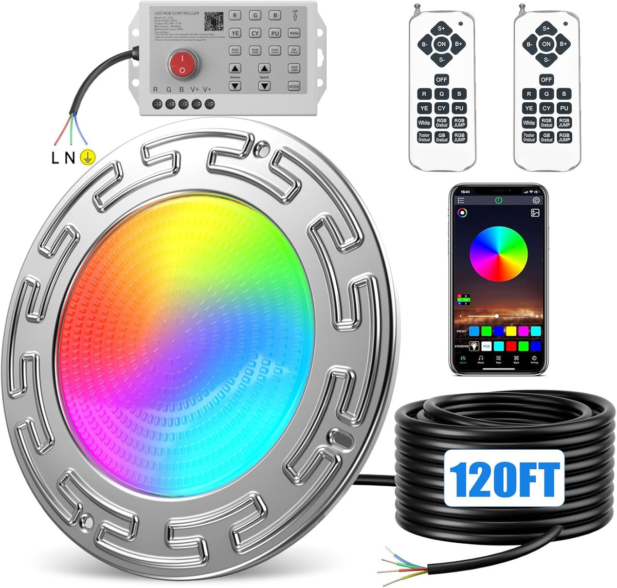 60FT 10Inch 60W Led Smart Pool Lights for Inground Pool with 3 Control Way (App/Remote/Controller), Led Color Changing Underwater Swimming Pool Light for 10" Large Wet Niches