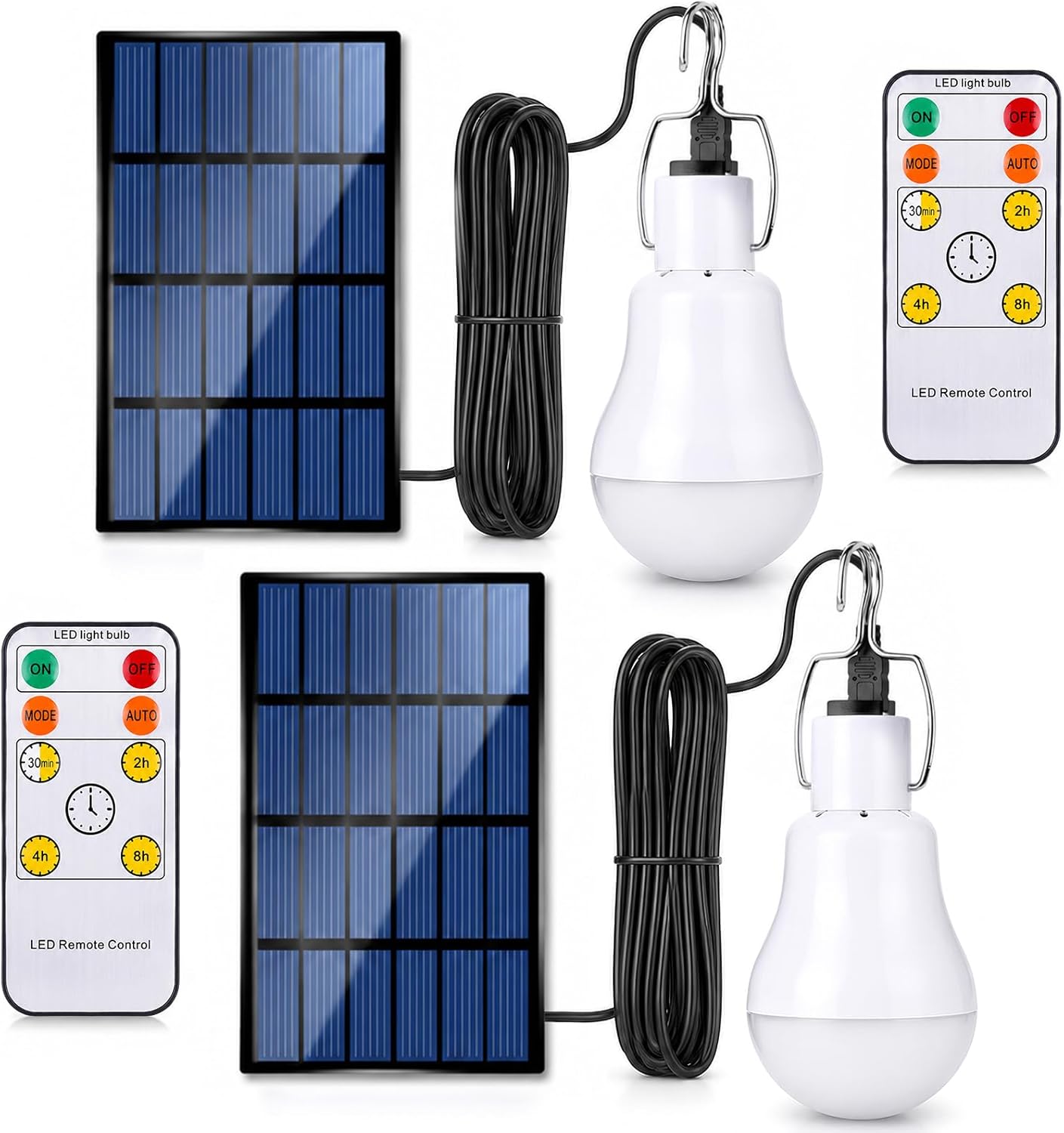 Solar Light Bulbs for Indoor Home and Chicken Coop, Outdoor Waterproof Camping Lamps for Tent, Rechargeable LED Solar Lights for Shed Night, Emergency, 2-Pack