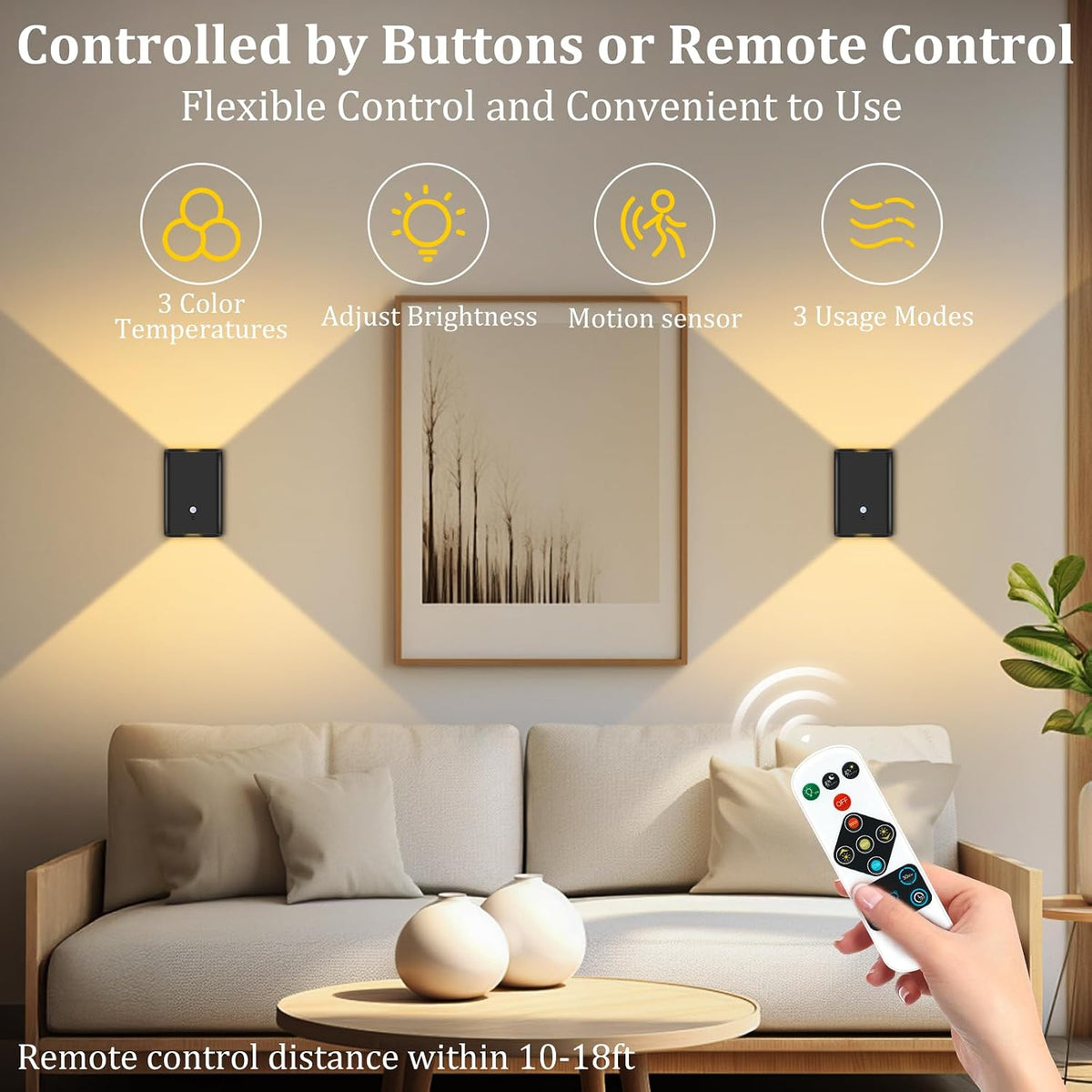 Eneru Motion Sensor Wall Sconce, Rechargeable Wireless Lights Indoor 2 Pack