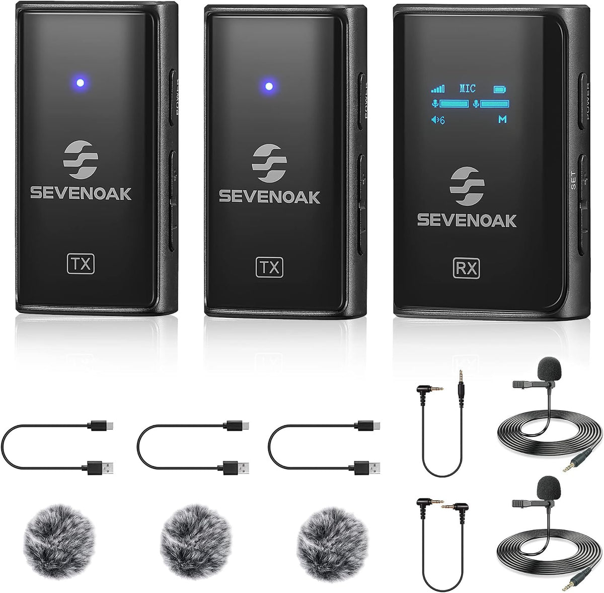 Sevenoak SKM-K1 OLED Wireless Lavalier Microphone Compact Lapel Clip on Mic for DSLR Camera Smartphone for Vlog Live Streaming Interview Record YouTube