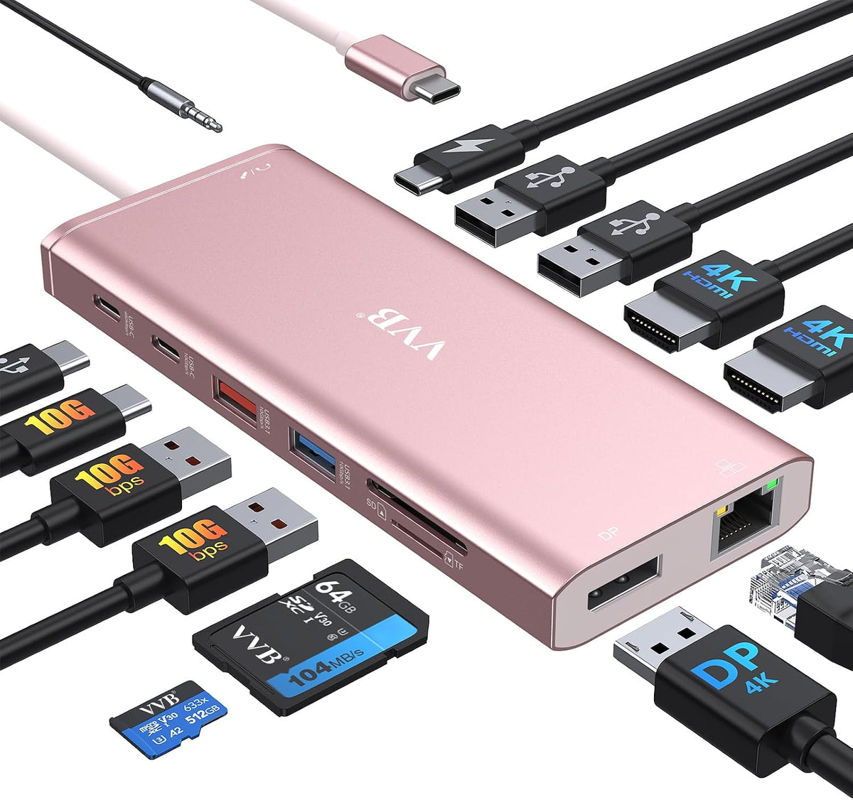 USB C Docking Station Dual Monitor HDMI for Dell HP Lenovo Laptop,14 in 1 Docking Station to 2 HDMI Port 4K+VGA USB Type C Hub Multiport Adapter Dongle Dock,USB C to Ethernet+5 USB+SD/TF+100W PD+Audio