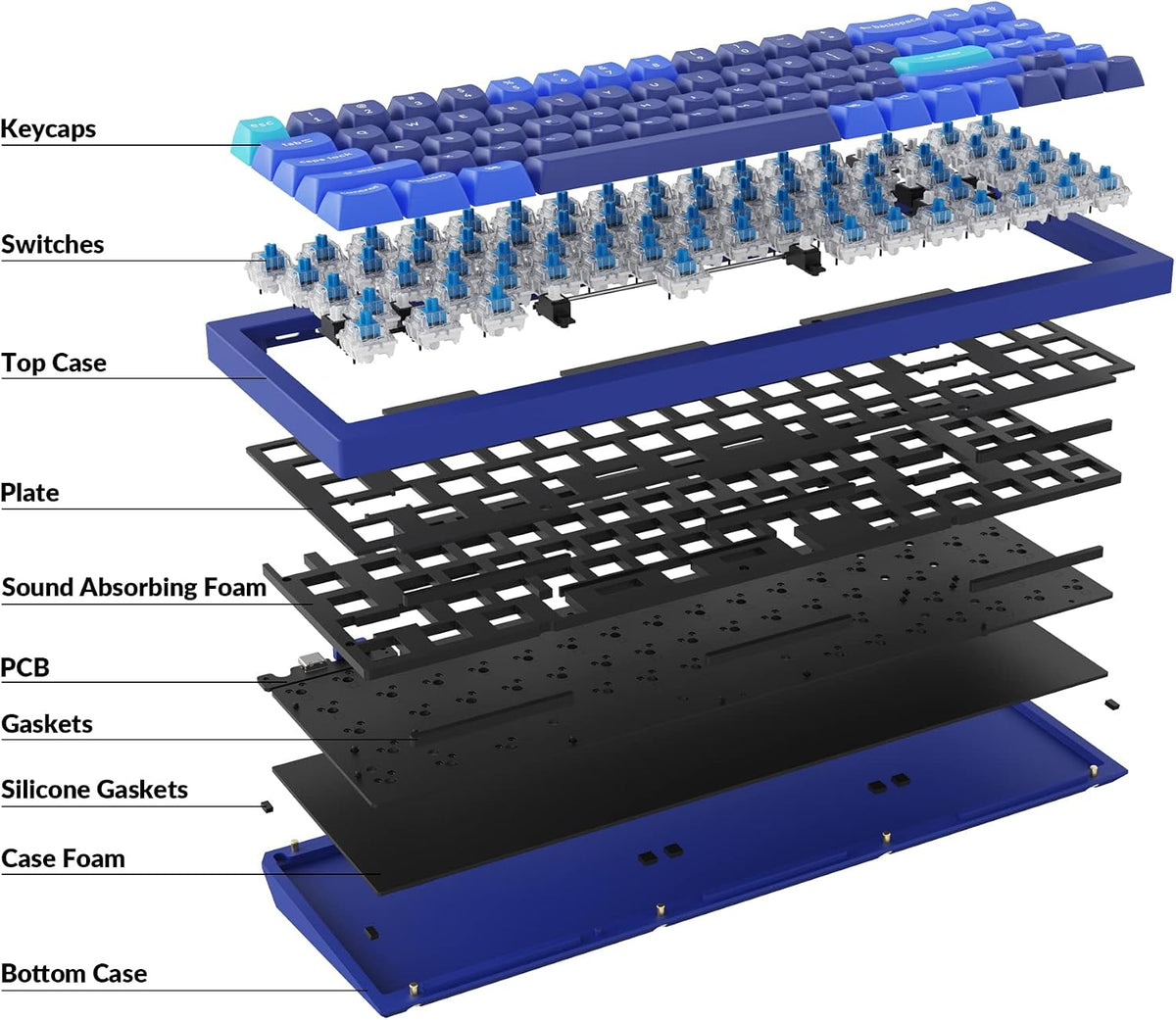 Keychron Q7 Wired Custom Mechanical Keyboard, 70% Layout QMK/VIA Programmable Macro with Hot-swappable Gateron G Pro Blue Switch Double Gasket Compatible with Mac Windows Linux (Blue)