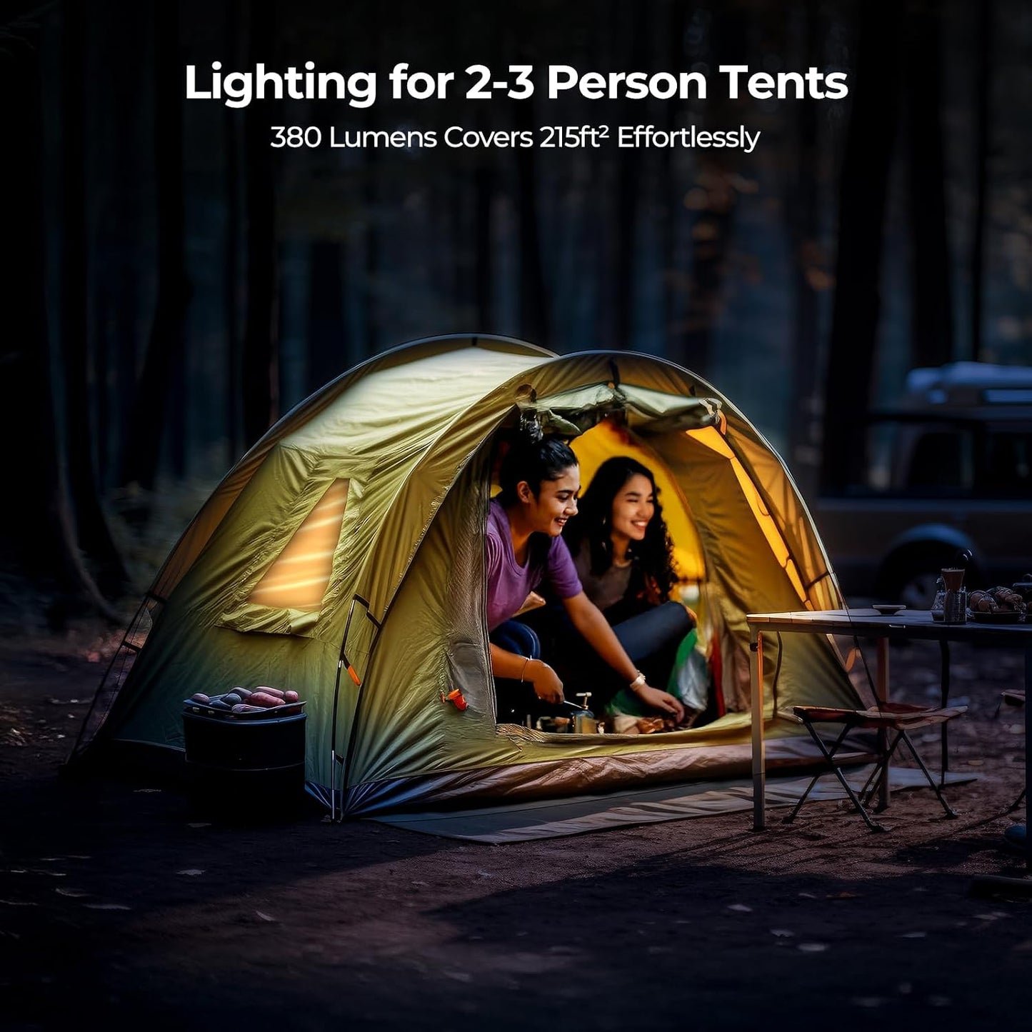 BougeRV Camping Light AL01, Movable Area Rechargeable Lantern Tent, Green | 380 Lumens, Up to 48H Runtime, Motion Sensor, 5 Brightness Levels, 4 Lighting Modes, IP65 Water Resistant, Camp Tent, Outdoor