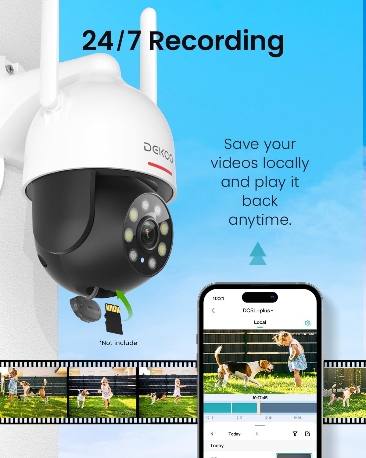 DEKCO 2K Outdoor WiFi Security Camera, Plug-in Pan-Tilt Dome
