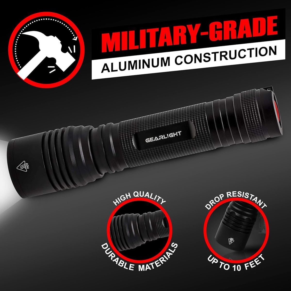 LED Flashlight High Lumens, Tactical Flashlight Battery Powered (Batteries Not Included), Bright Handheld Flashlight for Camping, Hunting, Home, Security, Hiking, Walking at Night & Emergency Use