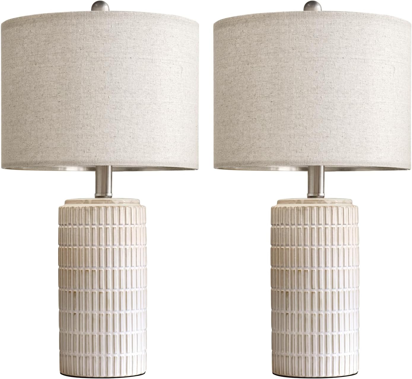 PoKat 23" Modern Ceramic Table Lamp Set of 2 for Living Room Bedroom, White | Nightstand Lamps for Bedside, farmhouse end table & desk light, ideal housewarming gift, new home decor for women mom