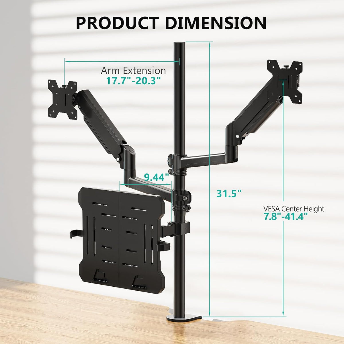 WALI Dual Monitor and Laptop Stand for 17" Notebook and 32" Screens