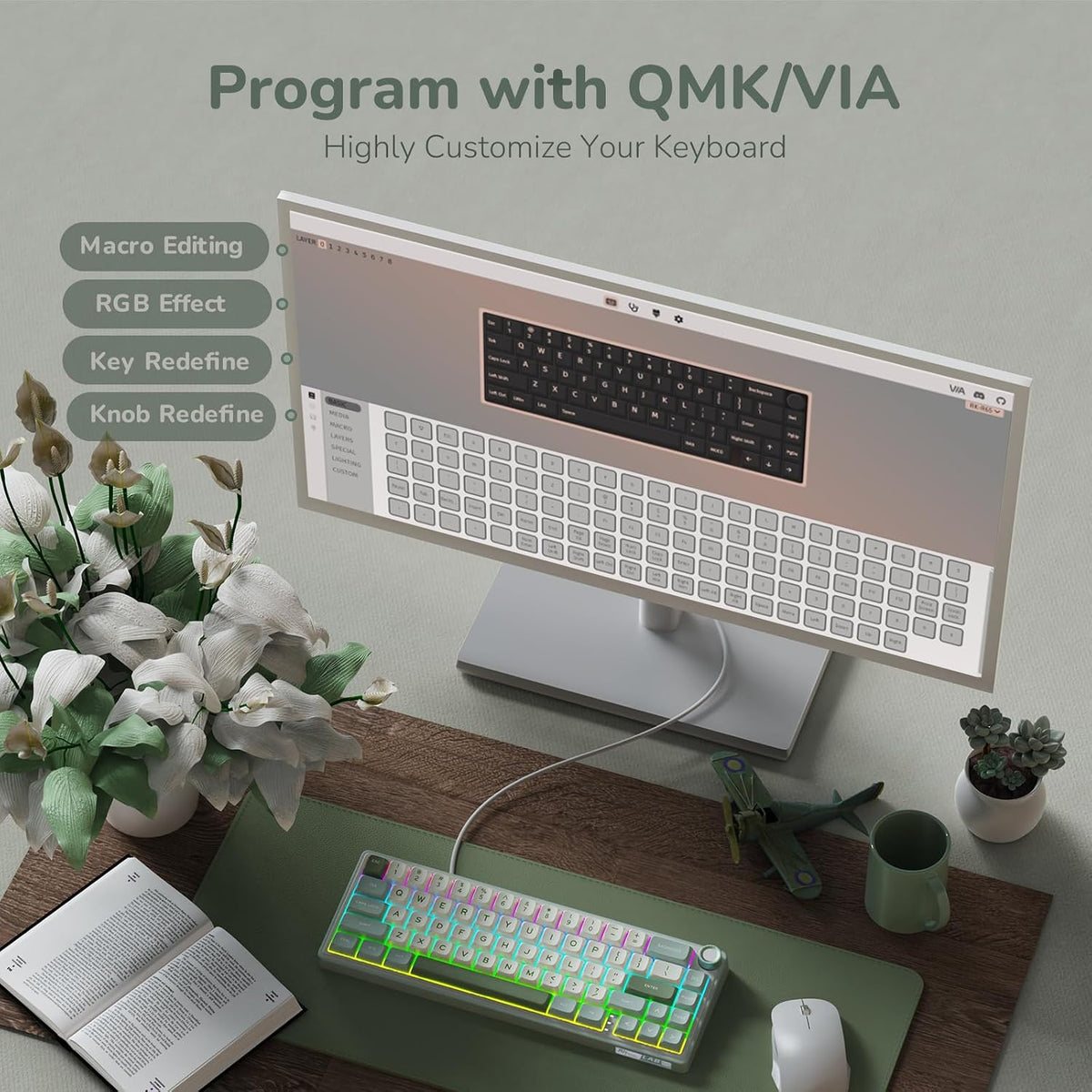 RK ROYAL KLUDGE R65 Wired Mechanical Keyboard, 60% Percent Creamy Gaming Keyboard Gasket Mount RGB Backlit with Programmable Knob, MDA Profile PBT Keycaps, QMK/VIA, Hot Swappable Linear Switch, Cyan