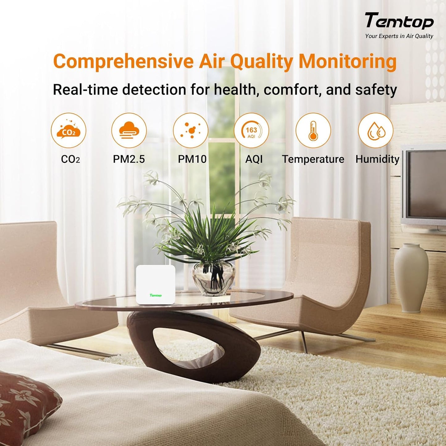Temtop Ultimate Air Quality Monitoring System: M100 2nd Gen Master Unit with P1 (PM2.5/PM10) & P2 (CO2/PM2.5/PM10) Sensors for Comprehensive Whole-Home Coverage & Smart Insights