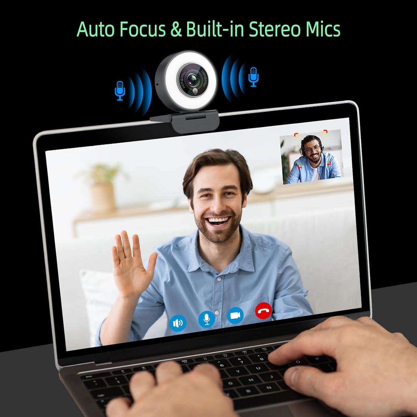 Angetube 1080p Webcam with Ring Light for Streaming, USB 60FPS Web Camera | 5X Digital Zoom, HDR-1080P@30FPS or 1080P@60FPS, Auto Light Correction, HD Web Cam w/ Microphone for PC Laptop Mac Desktop